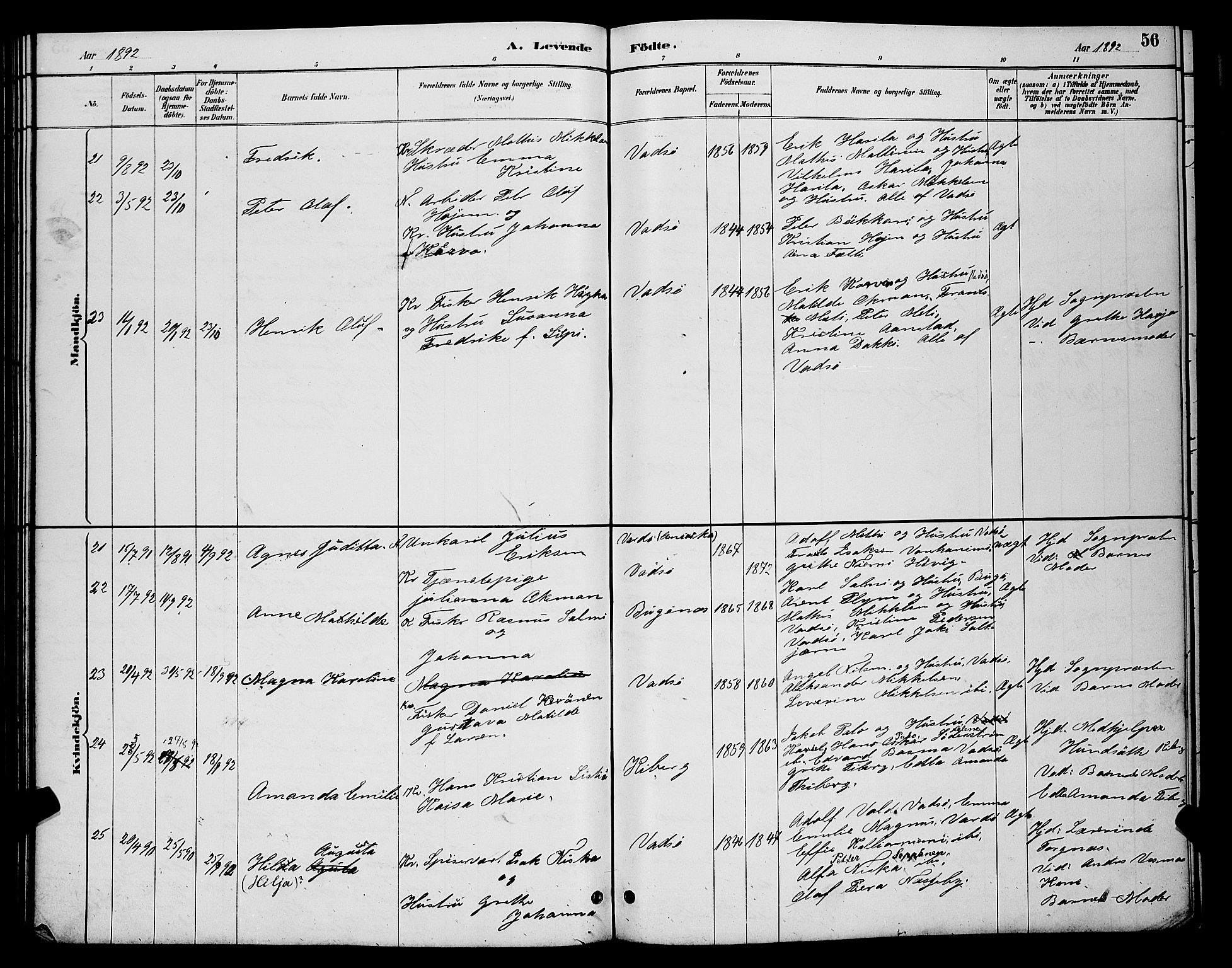 Vadsø sokneprestkontor, AV/SATØ-S-1325/H/Hb/L0004klokker: Parish register (copy) no. 4, 1885-1895, p. 56