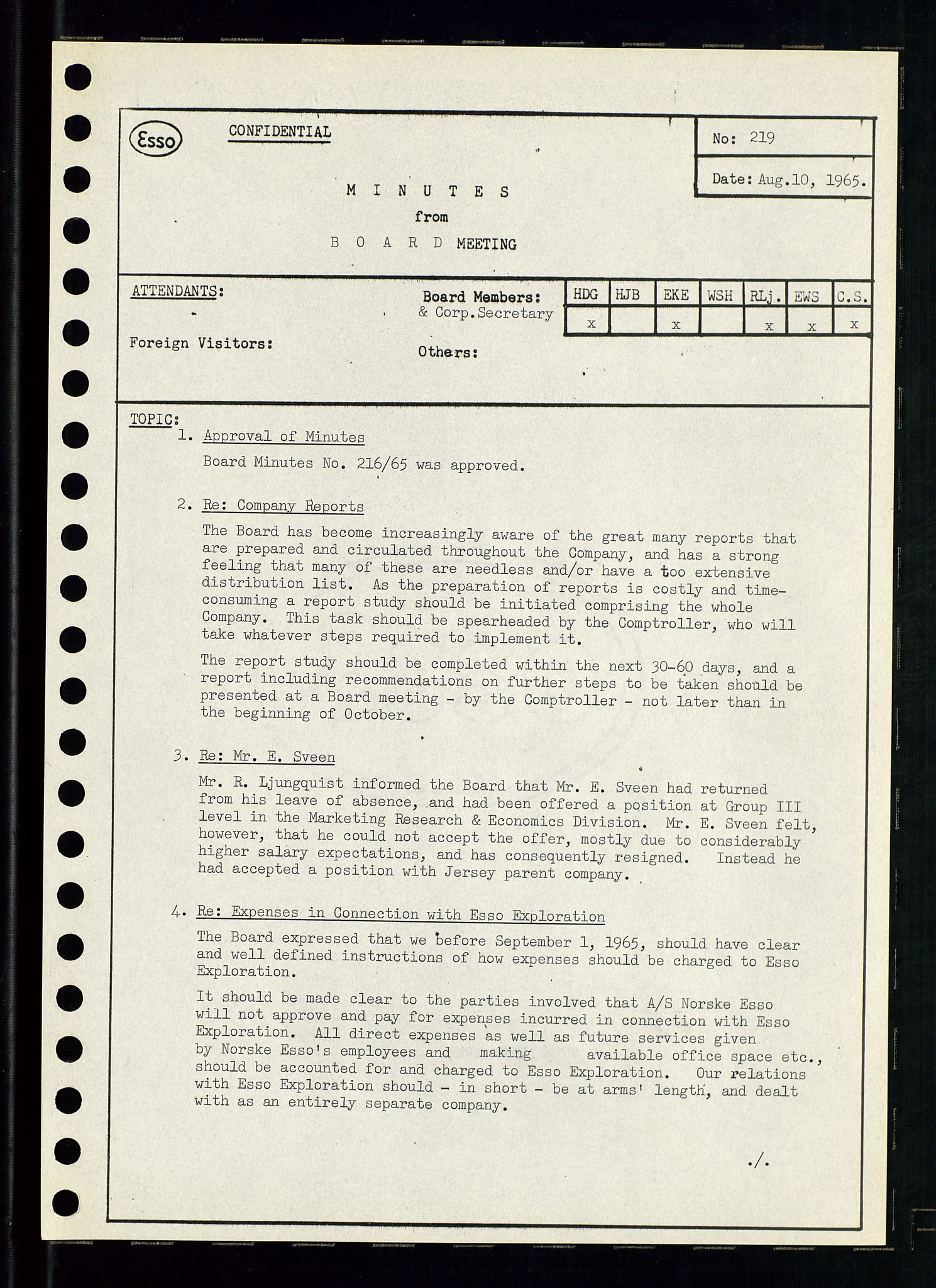 Pa 0982 - Esso Norge A/S, AV/SAST-A-100448/A/Aa/L0002/0001: Den administrerende direksjon Board minutes (styrereferater) / Den administrerende direksjon Board minutes (styrereferater), 1965, p. 71