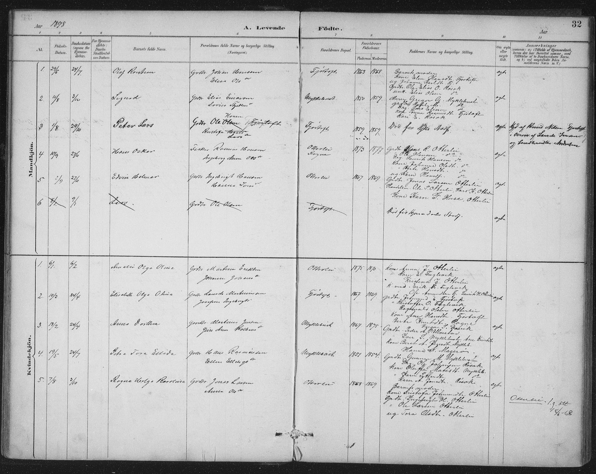 Ministerialprotokoller, klokkerbøker og fødselsregistre - Møre og Romsdal, SAT/A-1454/538/L0522: Parish register (official) no. 538A01, 1884-1913, p. 32