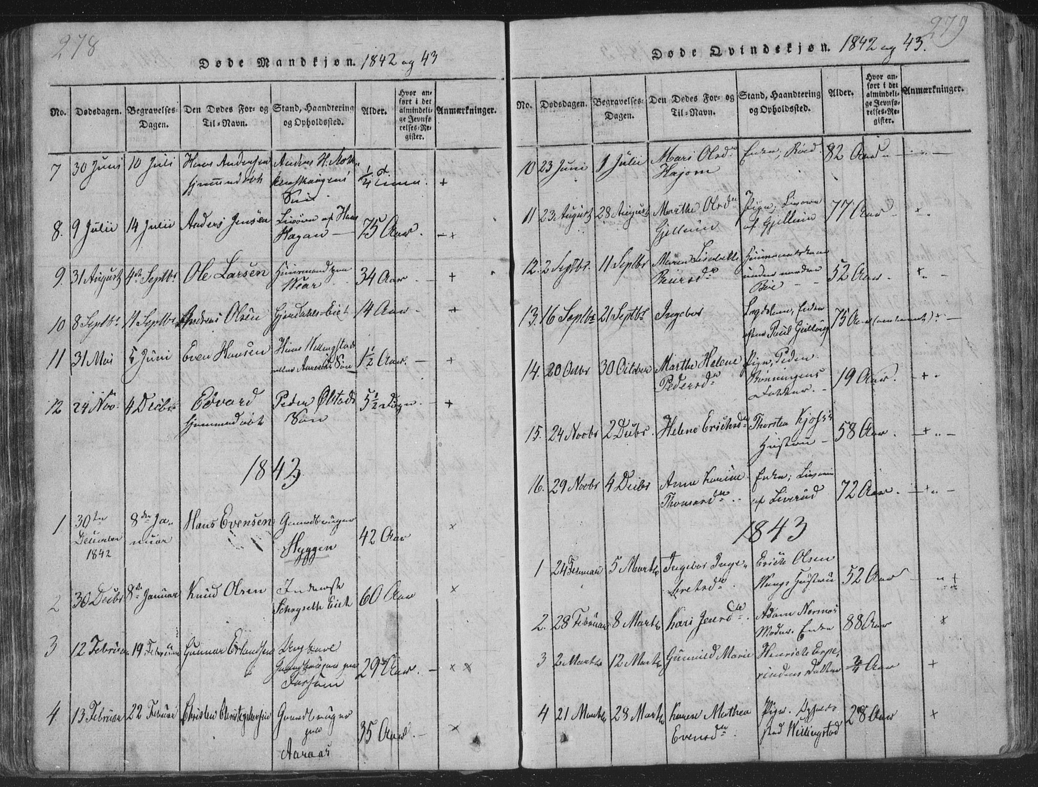 Røyken kirkebøker, AV/SAKO-A-241/G/Ga/L0003: Parish register (copy) no. 3, 1814-1856, p. 278-279