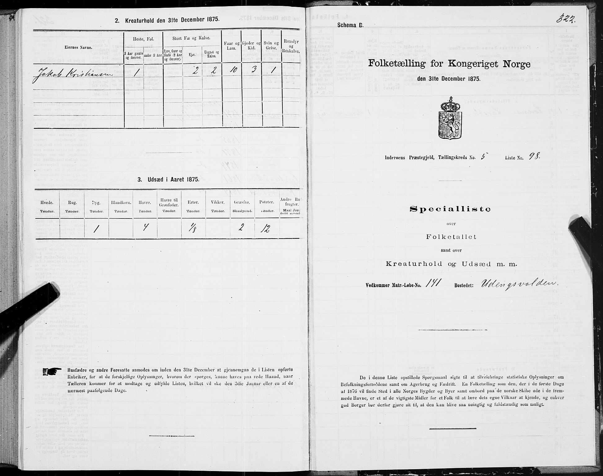 SAT, 1875 census for 1729P Inderøy, 1875, p. 3322