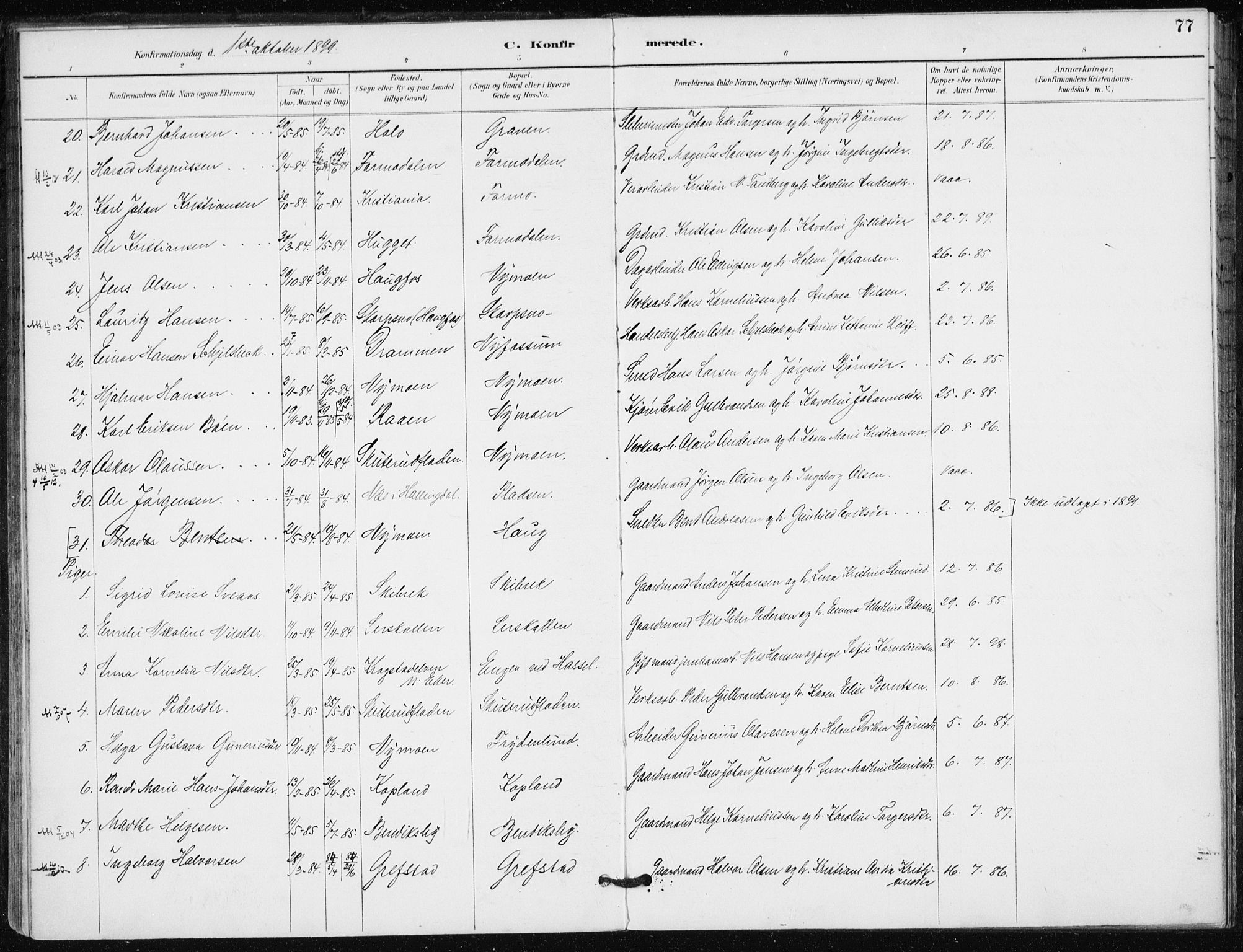 Modum kirkebøker, AV/SAKO-A-234/F/Fa/L0016: Parish register (official) no. 16, 1890-1899, p. 77