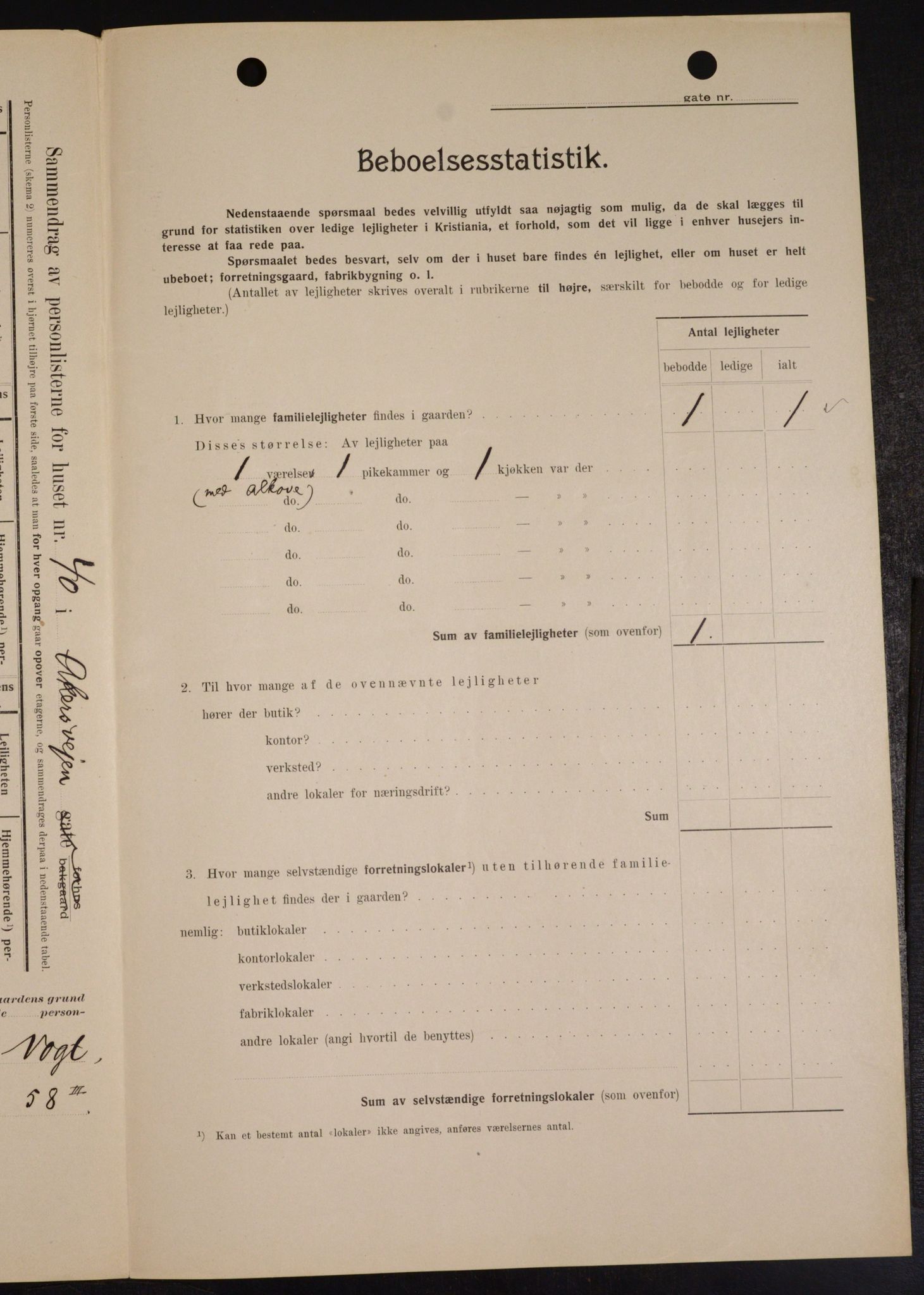 OBA, Municipal Census 1909 for Kristiania, 1909, p. 1016