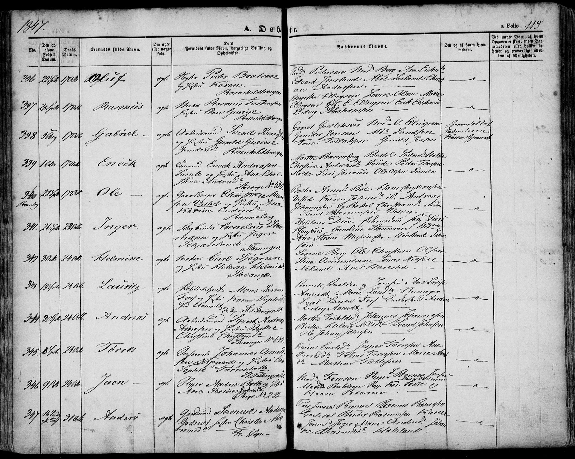 Domkirken sokneprestkontor, AV/SAST-A-101812/001/30/30BA/L0016: Parish register (official) no. A 15, 1844-1854, p. 115