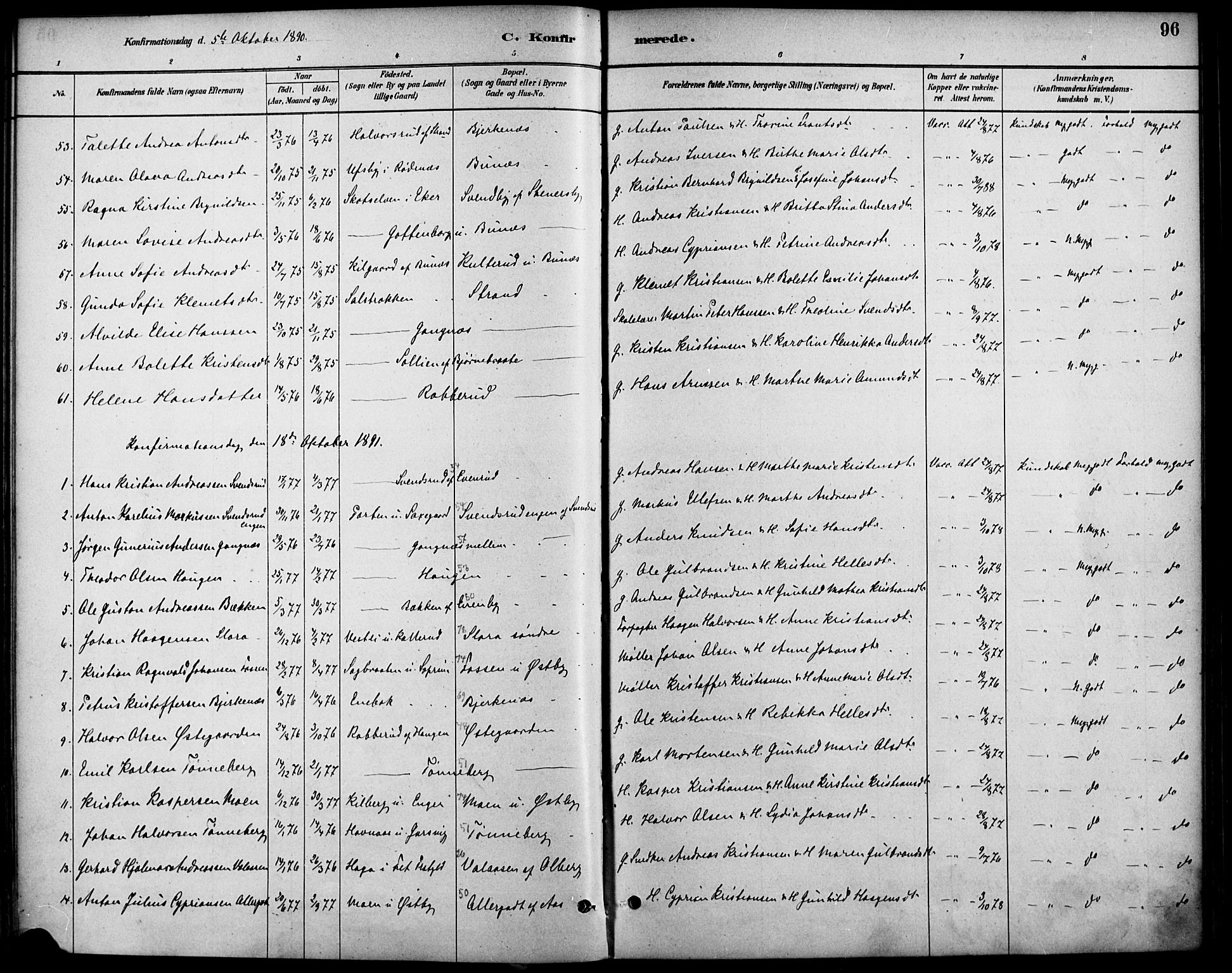 Høland prestekontor Kirkebøker, SAO/A-10346a/F/Fb/L0001: Parish register (official) no. II 1, 1880-1897, p. 96