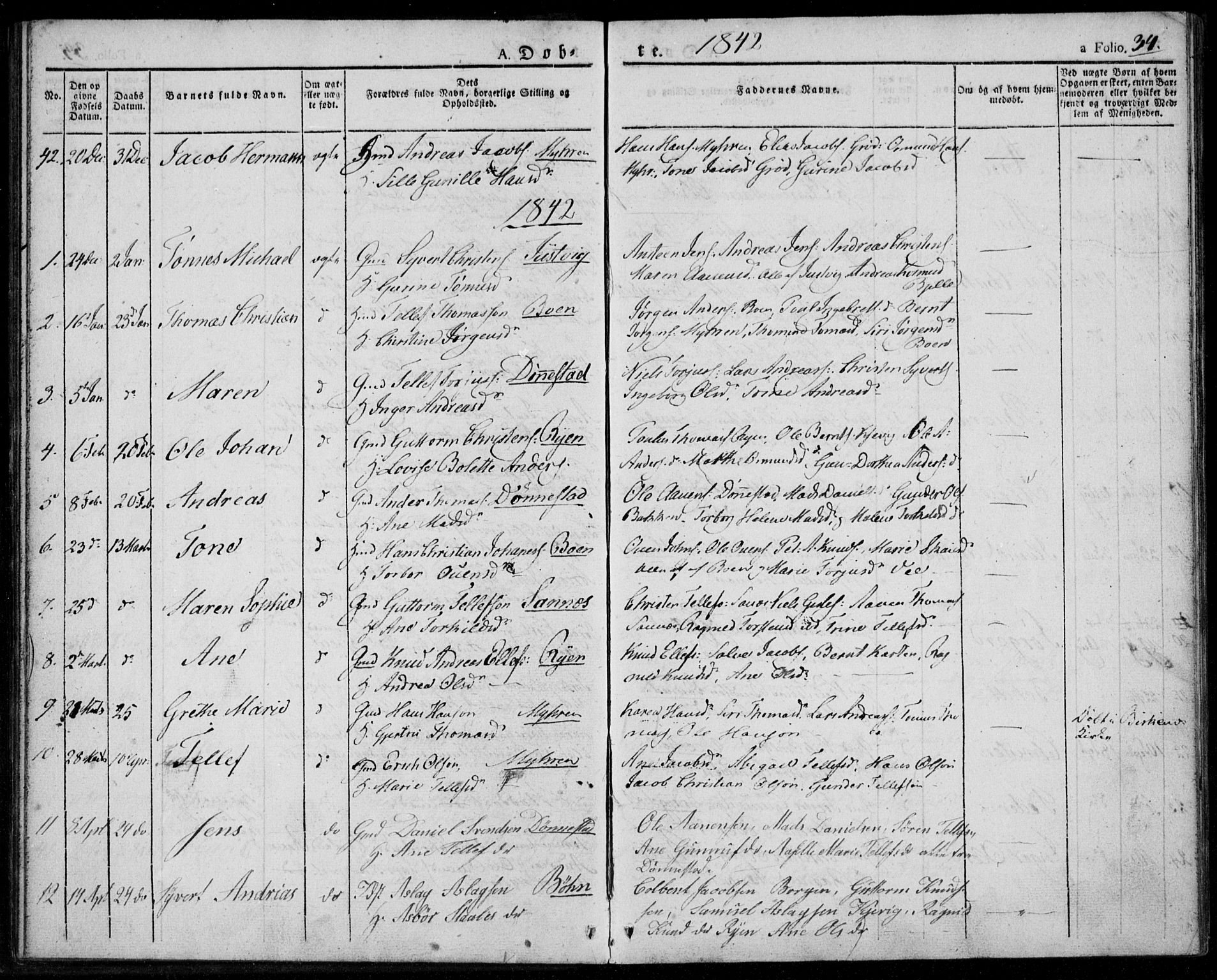 Tveit sokneprestkontor, AV/SAK-1111-0043/F/Fa/L0003: Parish register (official) no. A 3, 1829-1852, p. 34