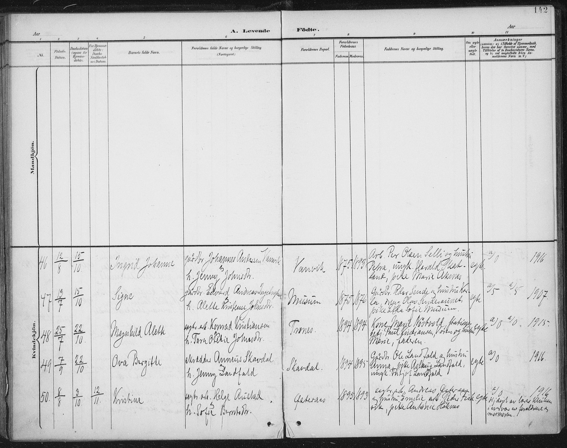 Ministerialprotokoller, klokkerbøker og fødselsregistre - Nord-Trøndelag, AV/SAT-A-1458/723/L0246: Parish register (official) no. 723A15, 1900-1917, p. 142