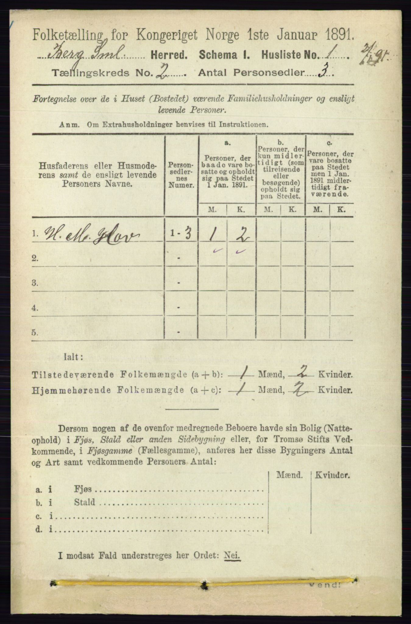 RA, 1891 census for 0116 Berg, 1891, p. 852