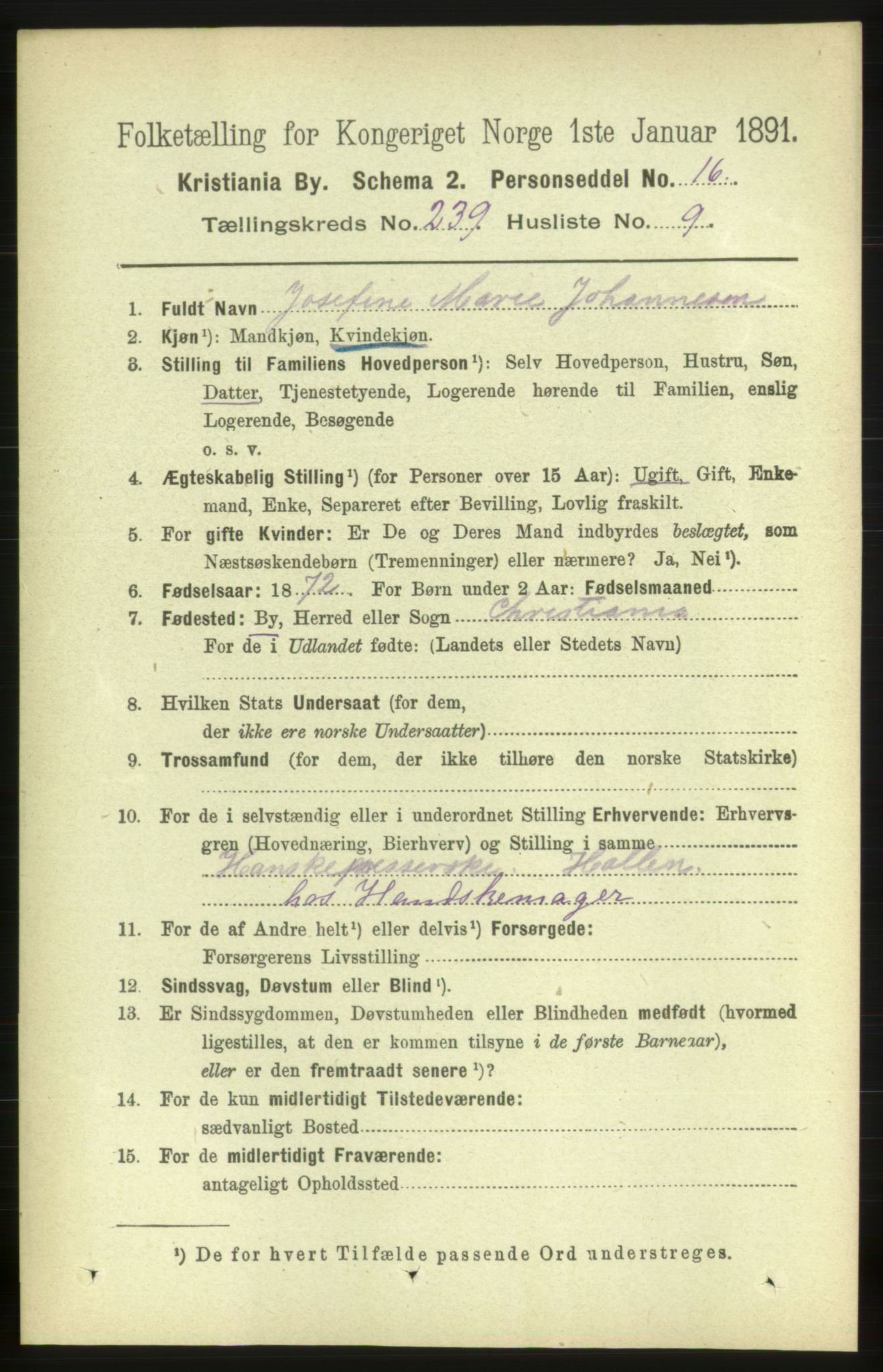 RA, 1891 census for 0301 Kristiania, 1891, p. 145463