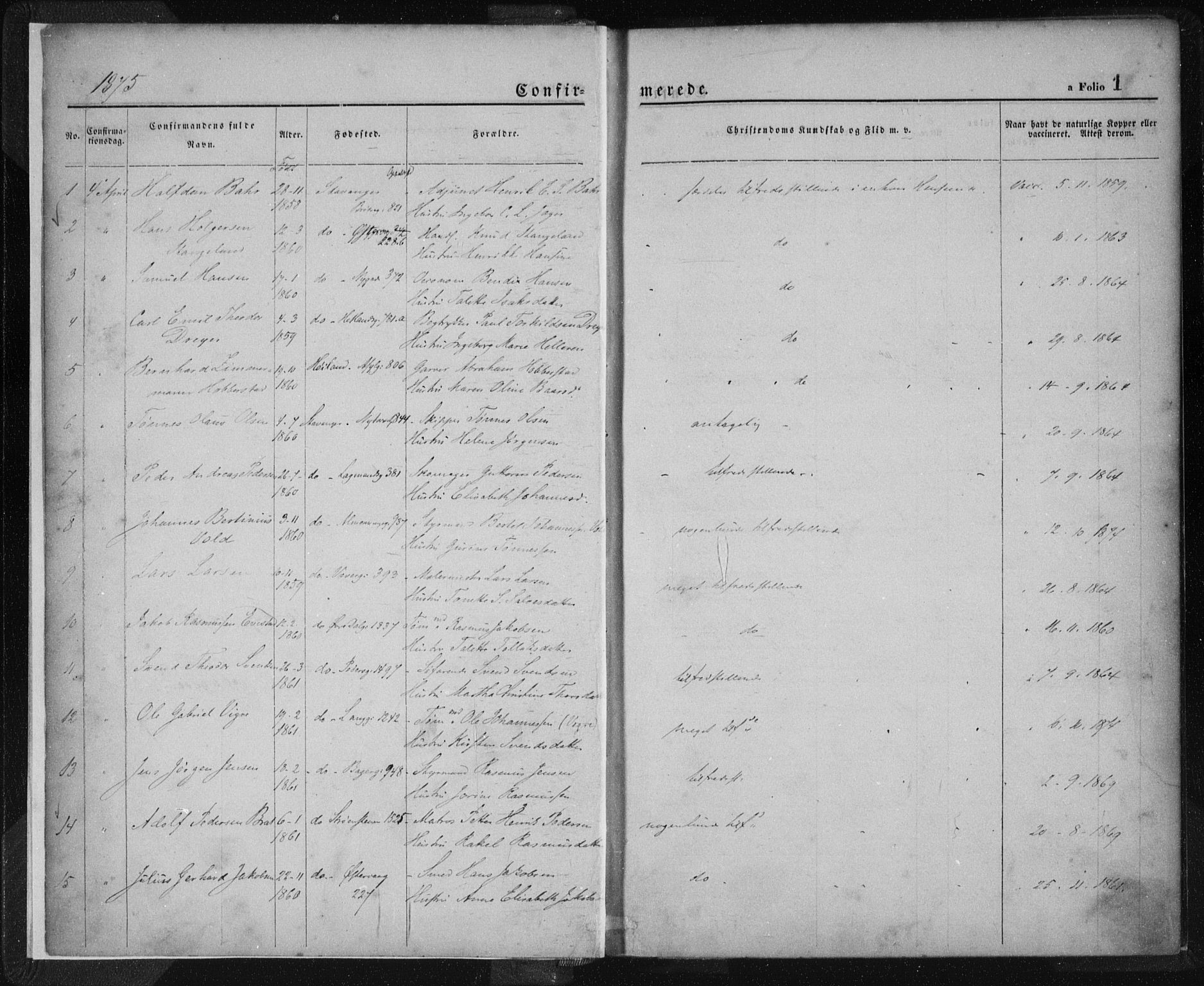 St. Petri sokneprestkontor, SAST/A-101813/001/30/30BA/L0013: Parish register (official) no. A 13, 1875-1878, p. 1