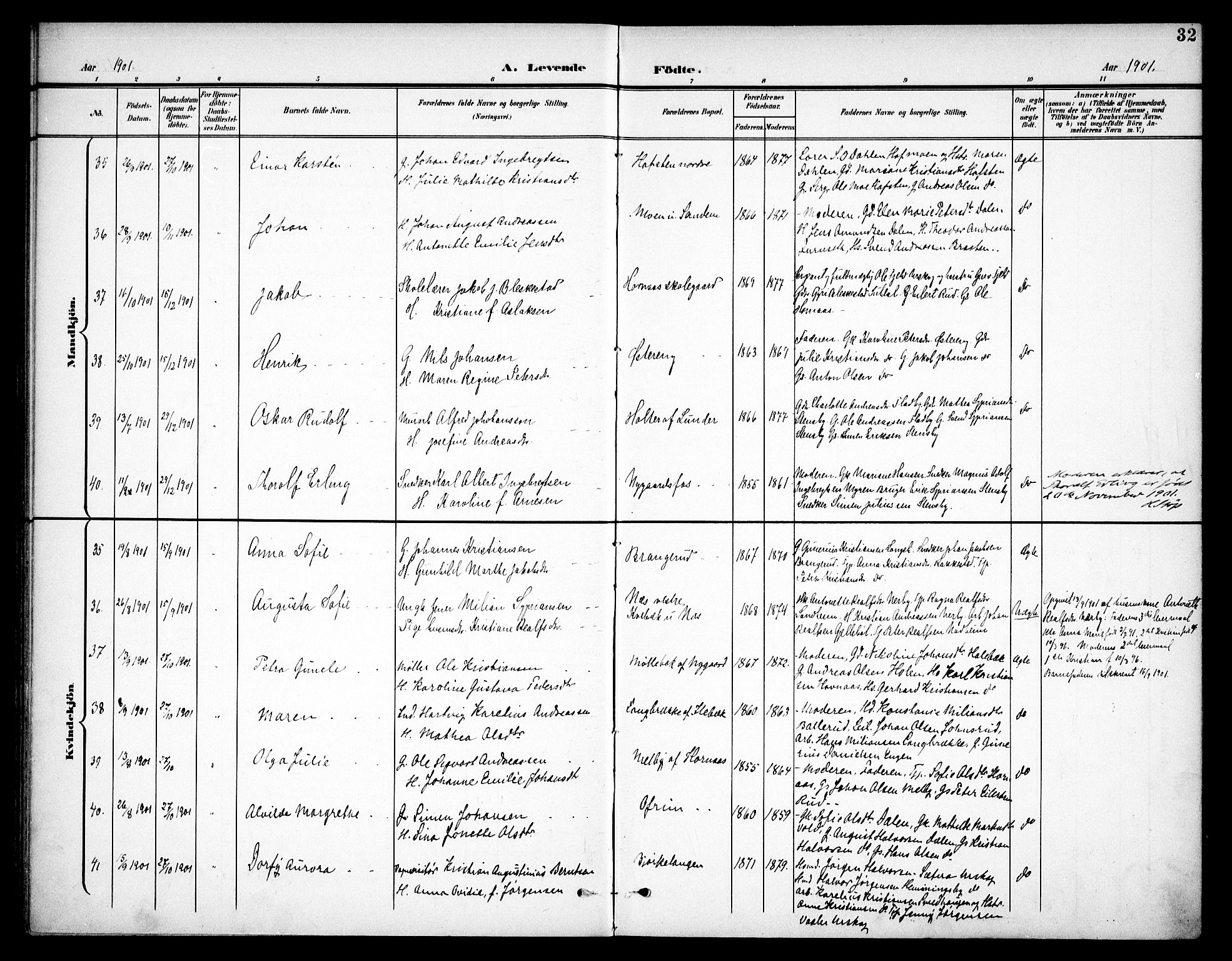 Høland prestekontor Kirkebøker, AV/SAO-A-10346a/F/Fa/L0015: Parish register (official) no. I 15, 1897-1912, p. 32