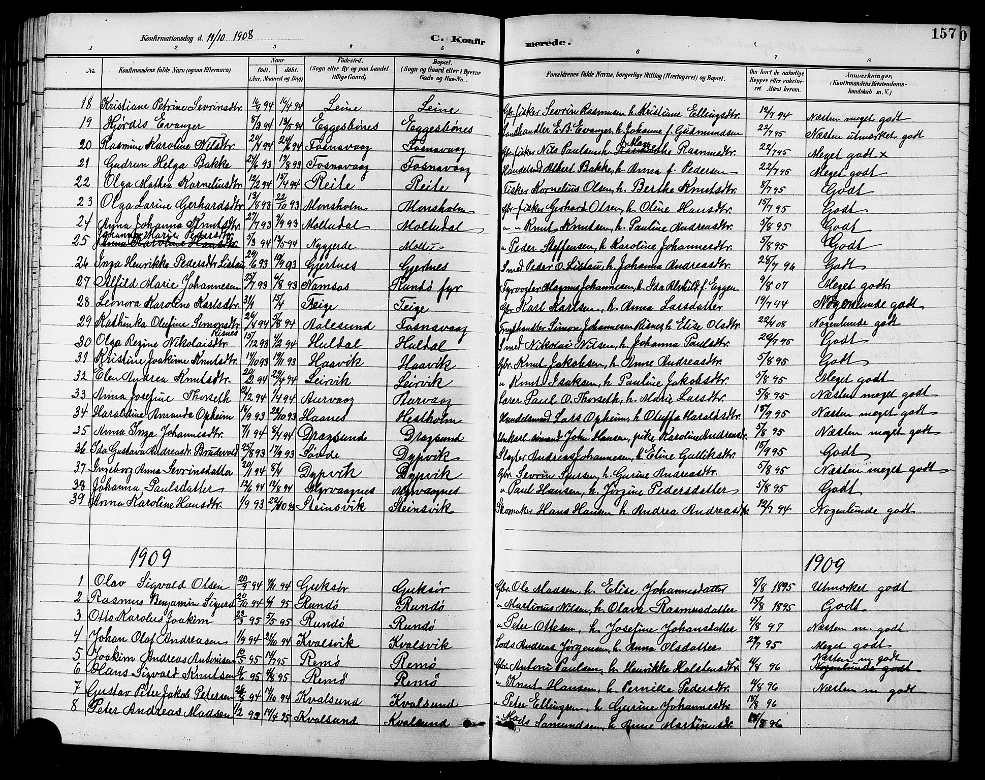 Ministerialprotokoller, klokkerbøker og fødselsregistre - Møre og Romsdal, AV/SAT-A-1454/507/L0082: Parish register (copy) no. 507C05, 1896-1914, p. 157