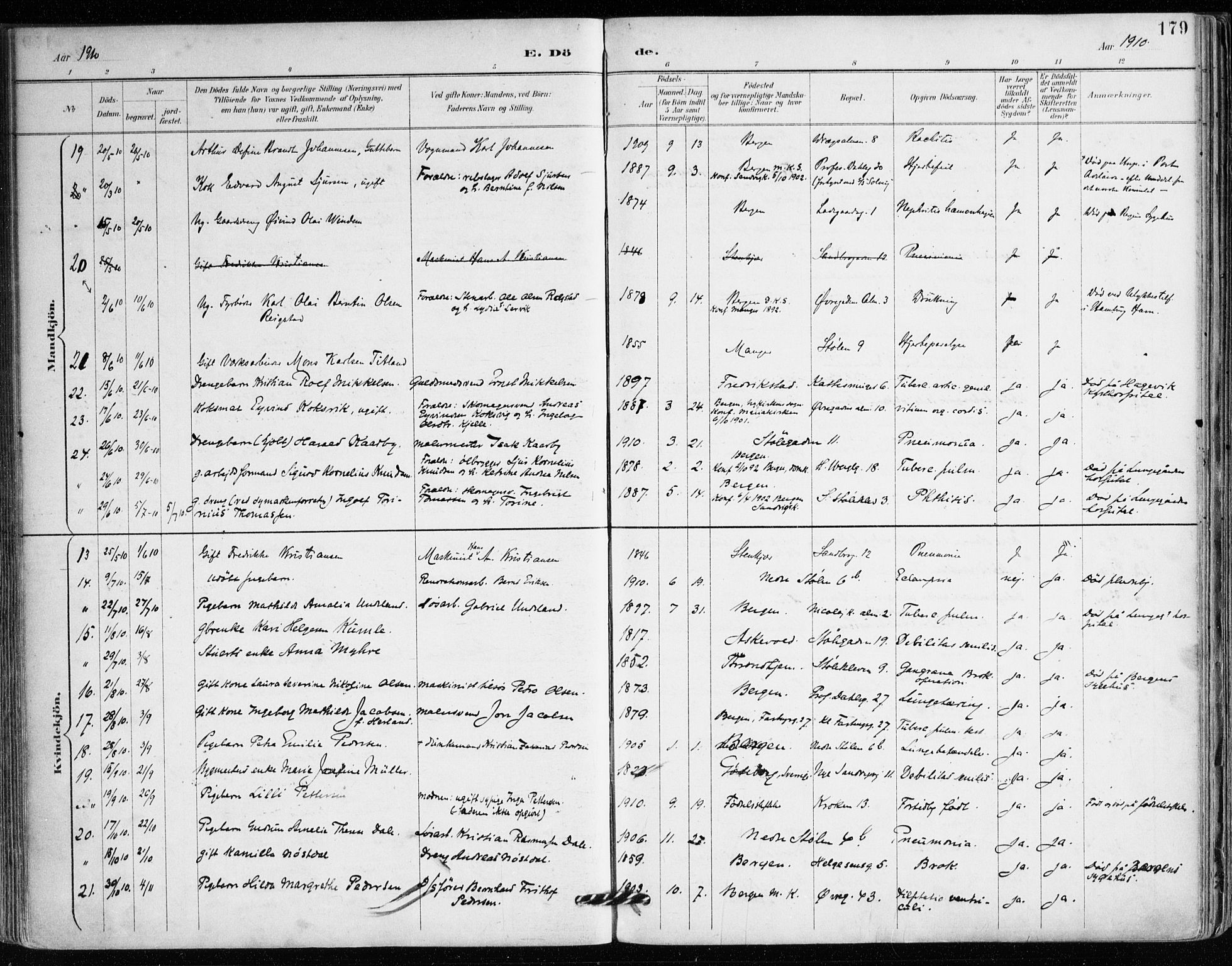 Mariakirken Sokneprestembete, AV/SAB-A-76901/H/Haa/L0008: Parish register (official) no. A 8, 1893-1942, p. 179