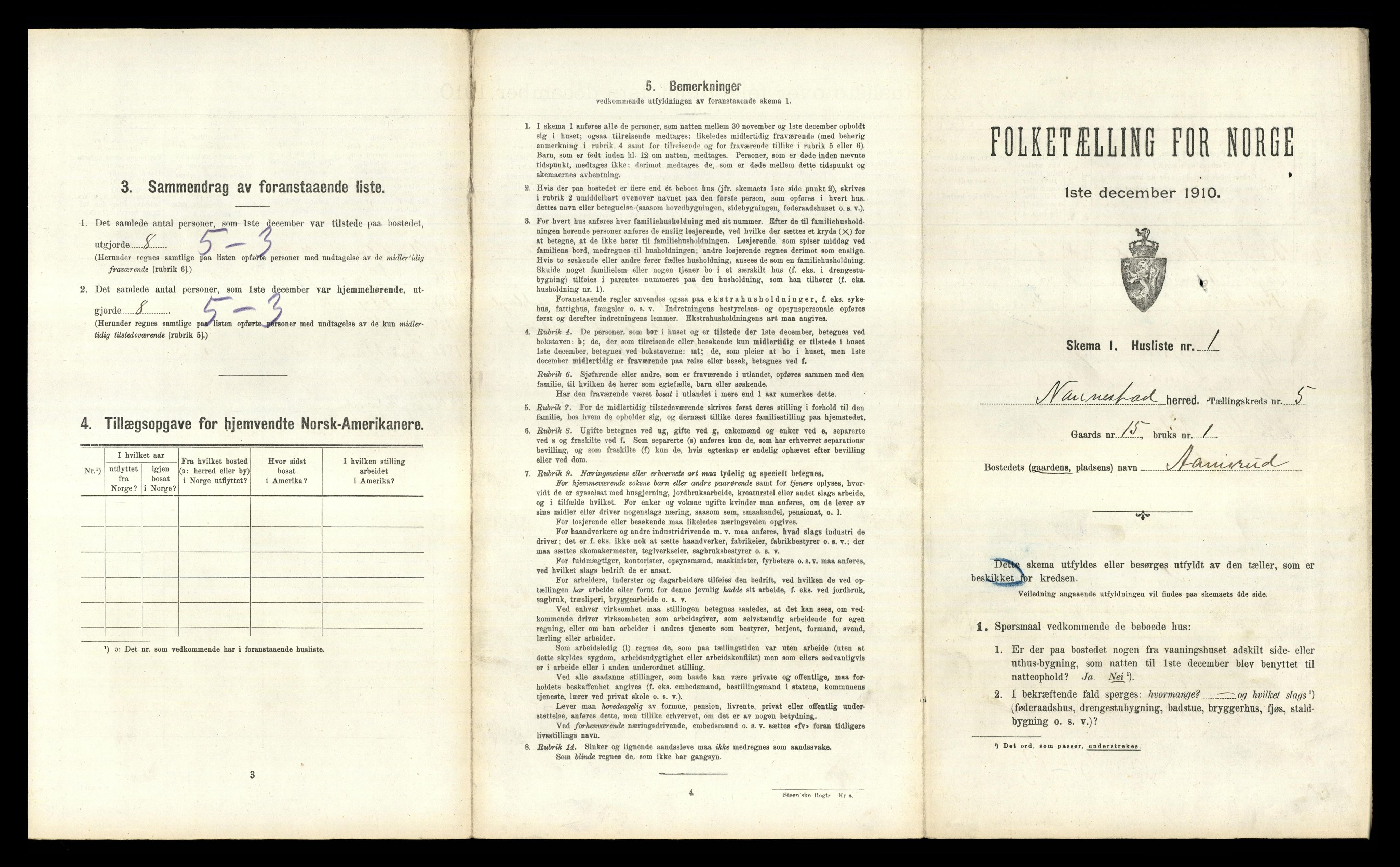 RA, 1910 census for Nannestad, 1910, p. 517