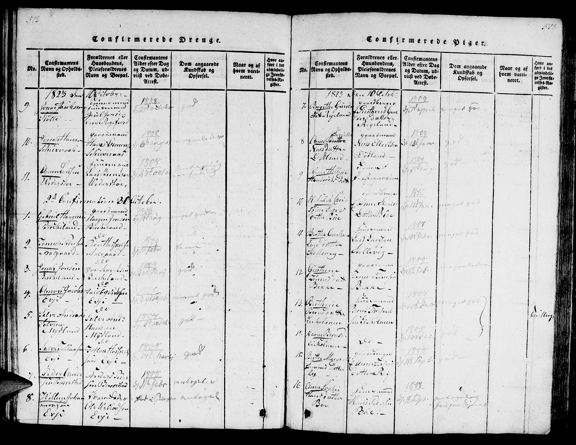 Sokndal sokneprestkontor, AV/SAST-A-101808: Parish register (official) no. A 6, 1815-1826, p. 512-513