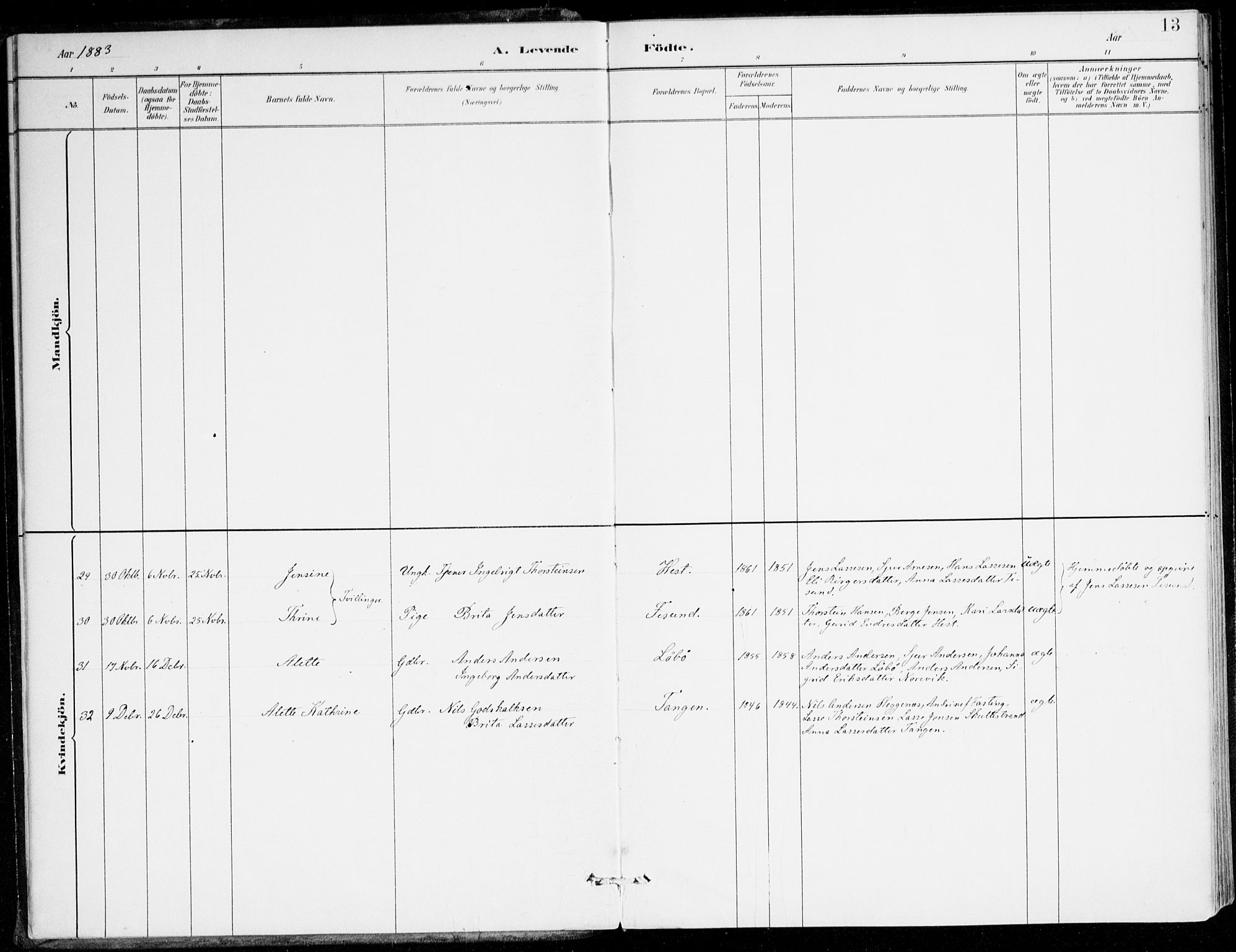 Lavik sokneprestembete, AV/SAB-A-80901: Parish register (official) no. C 1, 1882-1904, p. 13