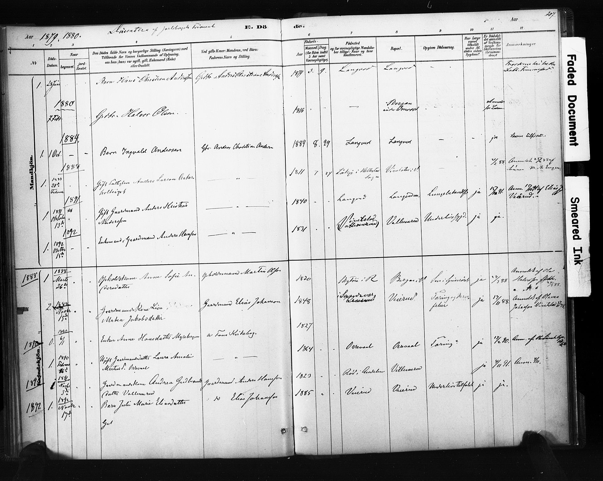 Ramnes kirkebøker, SAKO/A-314/F/Fc/L0001: Parish register (official) no. III 1, 1878-1899, p. 206-207