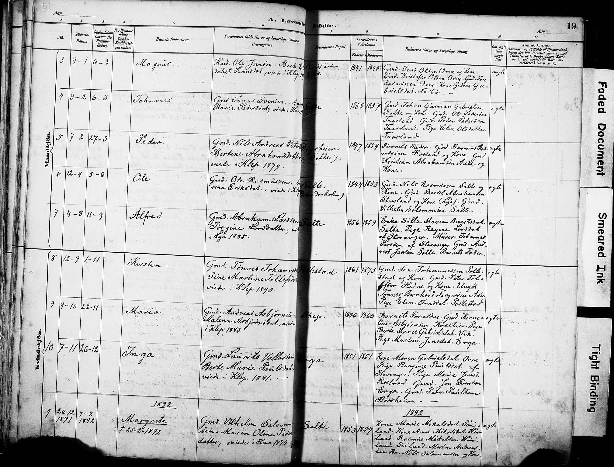 Klepp sokneprestkontor, AV/SAST-A-101803/001/3/30BA/L0007: Parish register (official) no. A 8, 1886-1912, p. 19