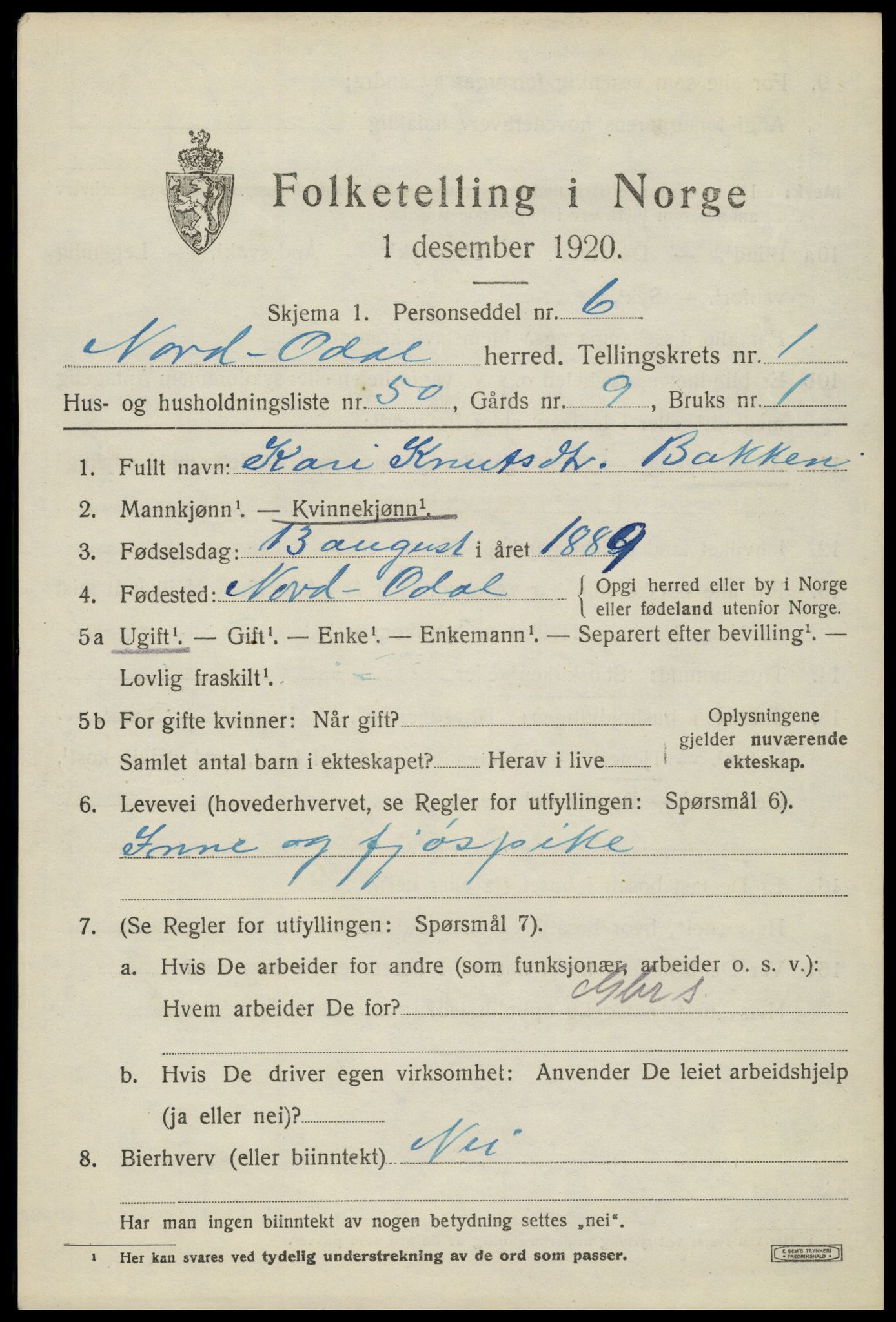 SAH, 1920 census for Nord-Odal, 1920, p. 2369