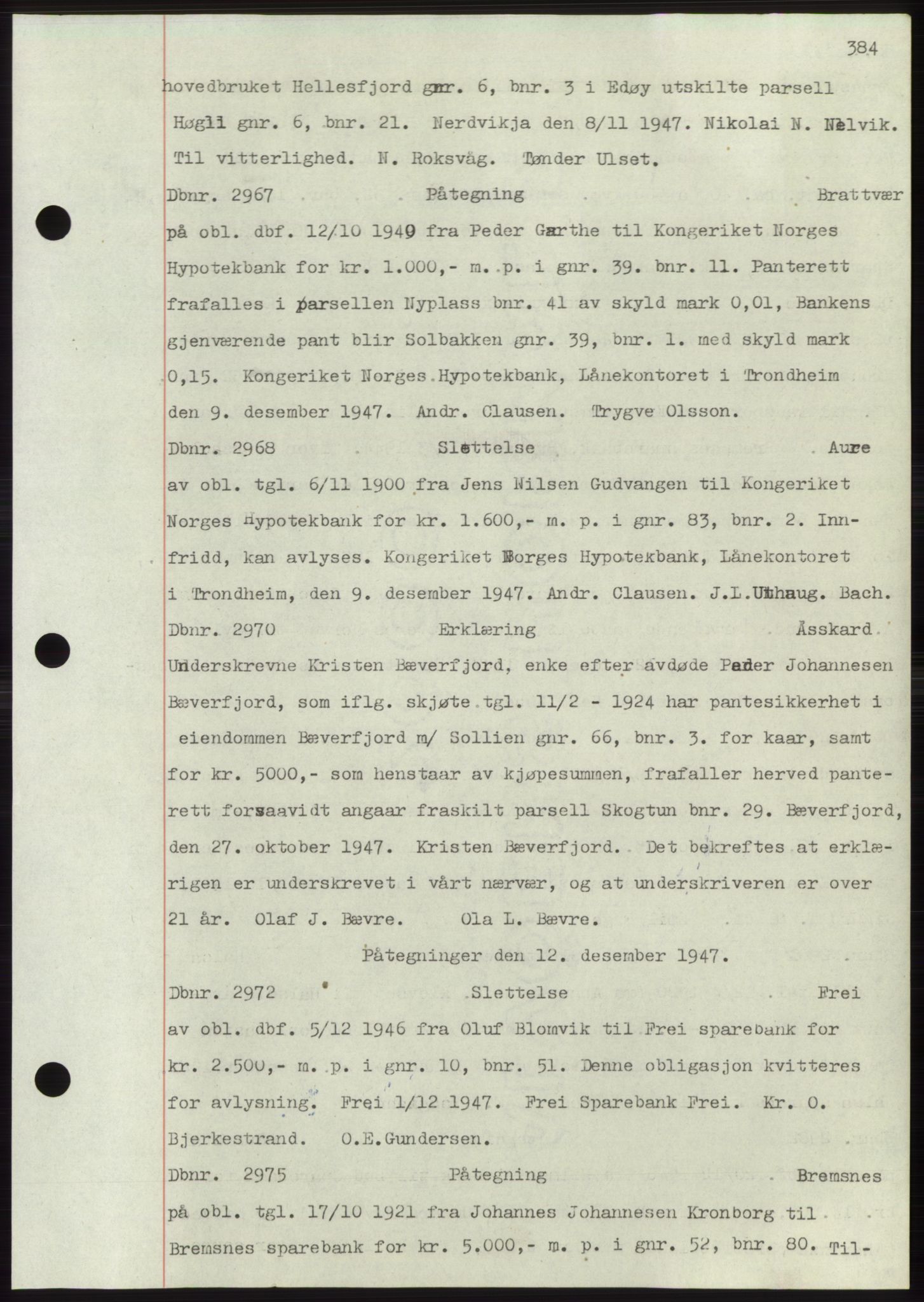 Nordmøre sorenskriveri, SAT/A-4132/1/2/2Ca: Mortgage book no. C82b, 1946-1951, Diary no: : 2967/1947