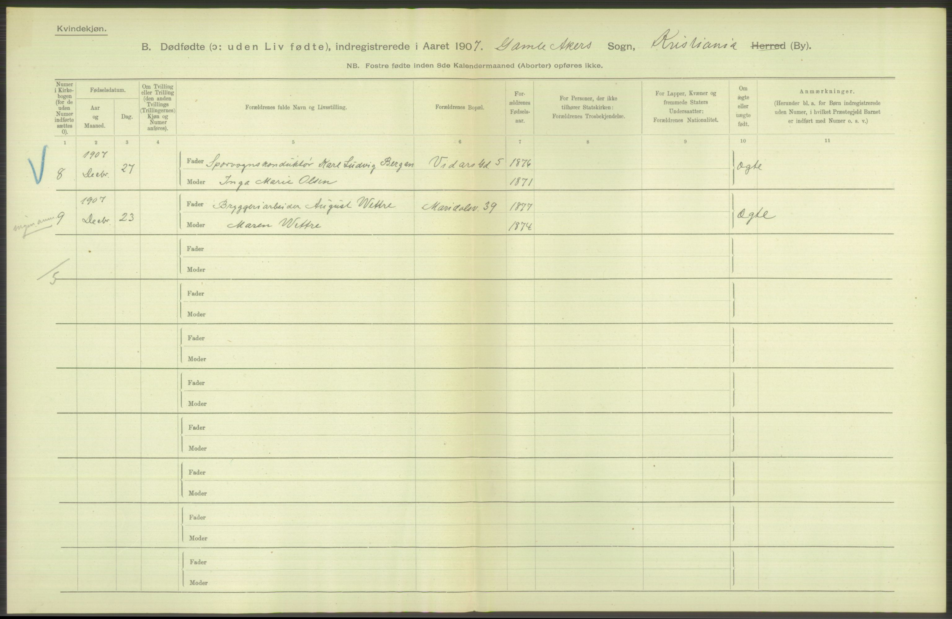 Statistisk sentralbyrå, Sosiodemografiske emner, Befolkning, RA/S-2228/D/Df/Dfa/Dfae/L0010: Kristiania: Døde, dødfødte, 1907, p. 140