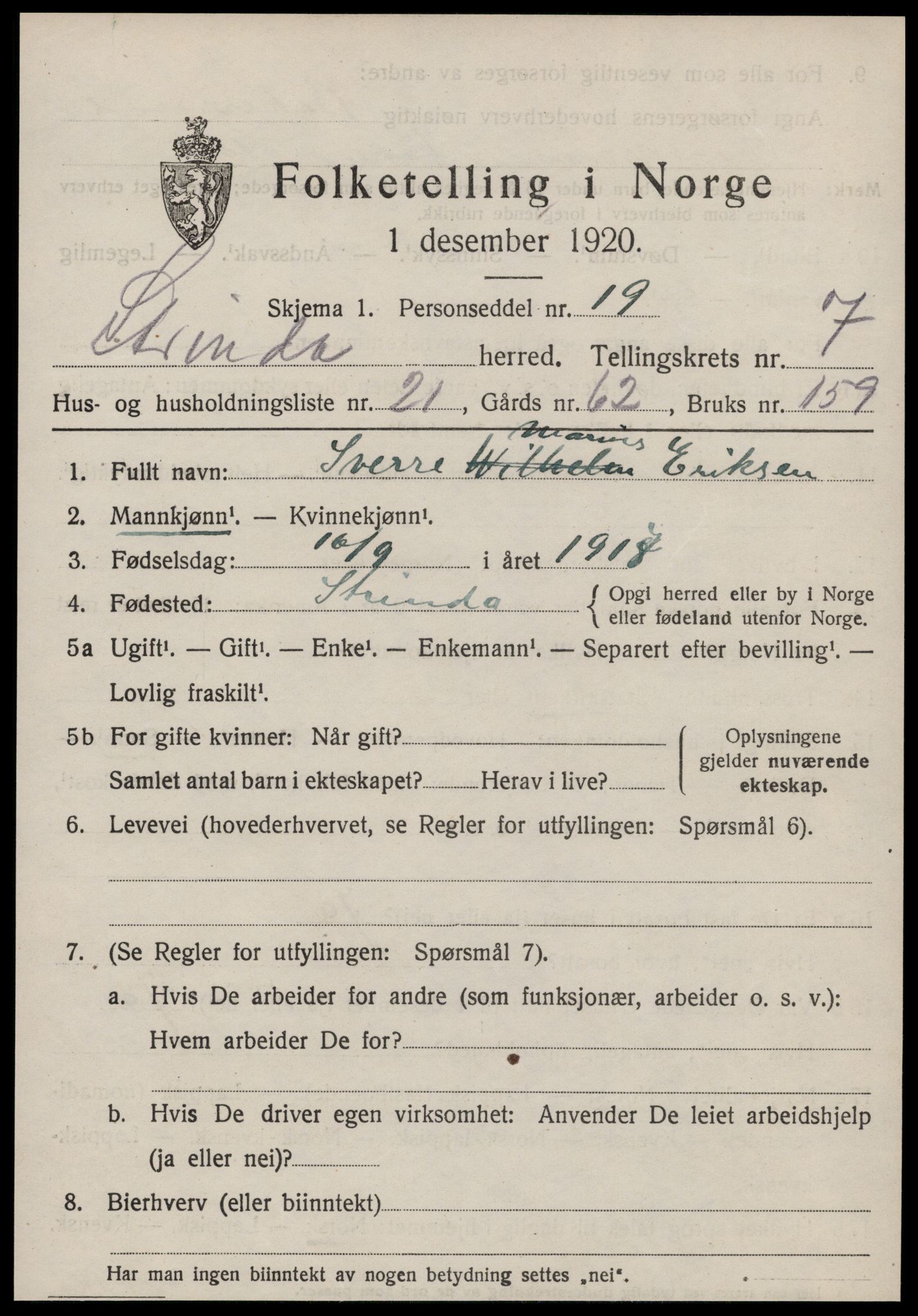 SAT, 1920 census for Strinda, 1920, p. 17582