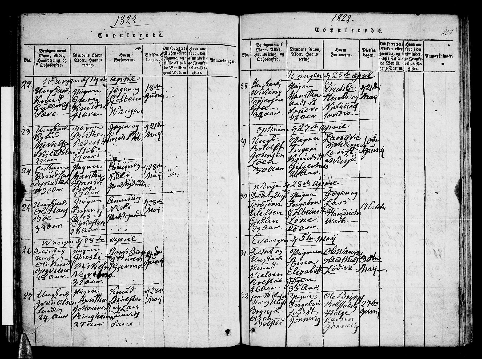 Voss sokneprestembete, SAB/A-79001/H/Haa: Parish register (official) no. A 11, 1816-1827, p. 209