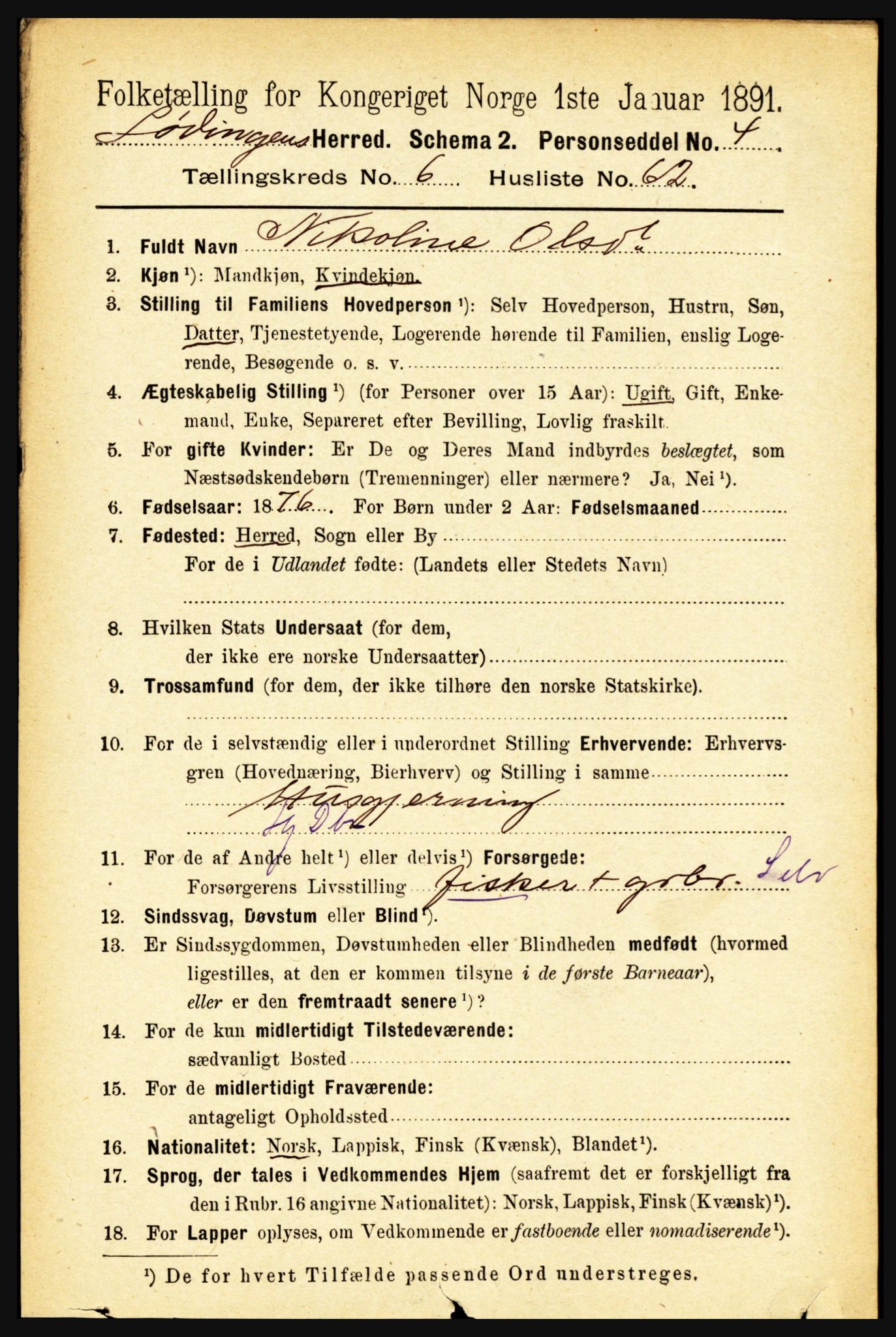 RA, 1891 census for 1851 Lødingen, 1891, p. 3137