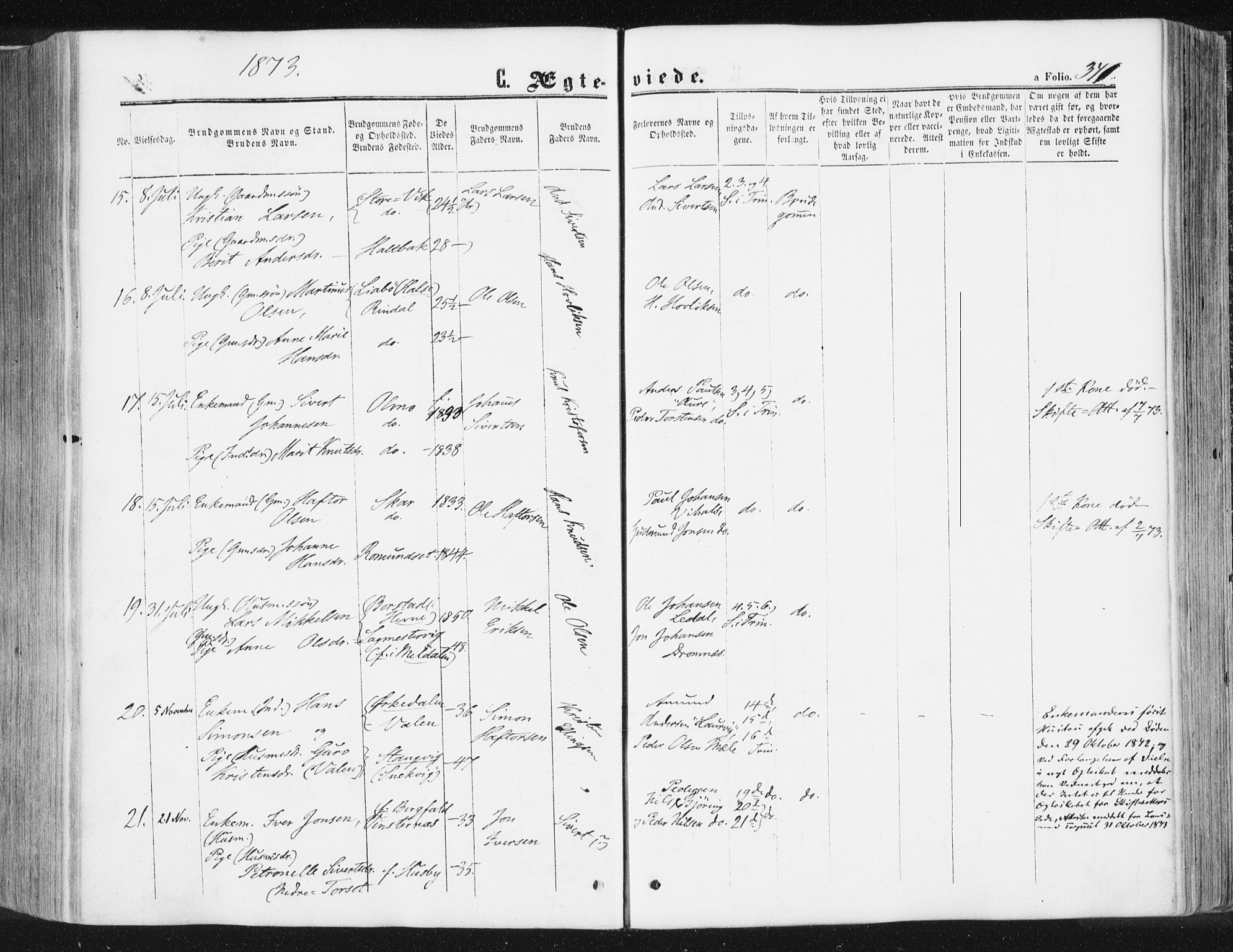 Ministerialprotokoller, klokkerbøker og fødselsregistre - Møre og Romsdal, AV/SAT-A-1454/578/L0905: Parish register (official) no. 578A04, 1859-1877, p. 341