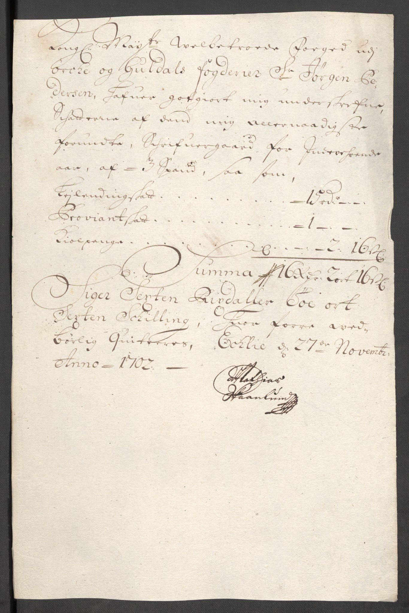 Rentekammeret inntil 1814, Reviderte regnskaper, Fogderegnskap, AV/RA-EA-4092/R60/L3952: Fogderegnskap Orkdal og Gauldal, 1702, p. 164