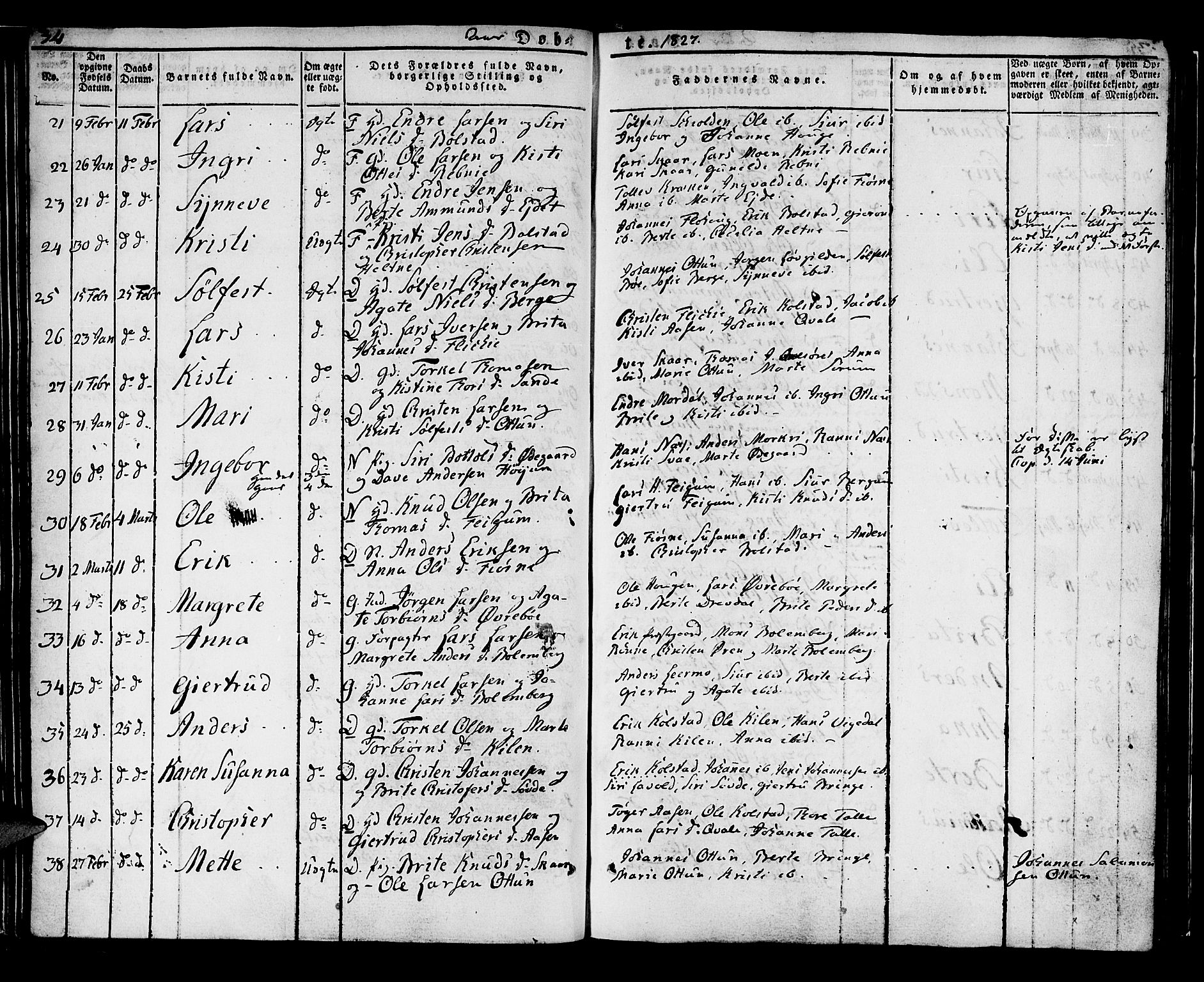 Luster sokneprestembete, AV/SAB-A-81101/H/Haa/Haaa/L0004: Parish register (official) no. A 4, 1821-1832, p. 34