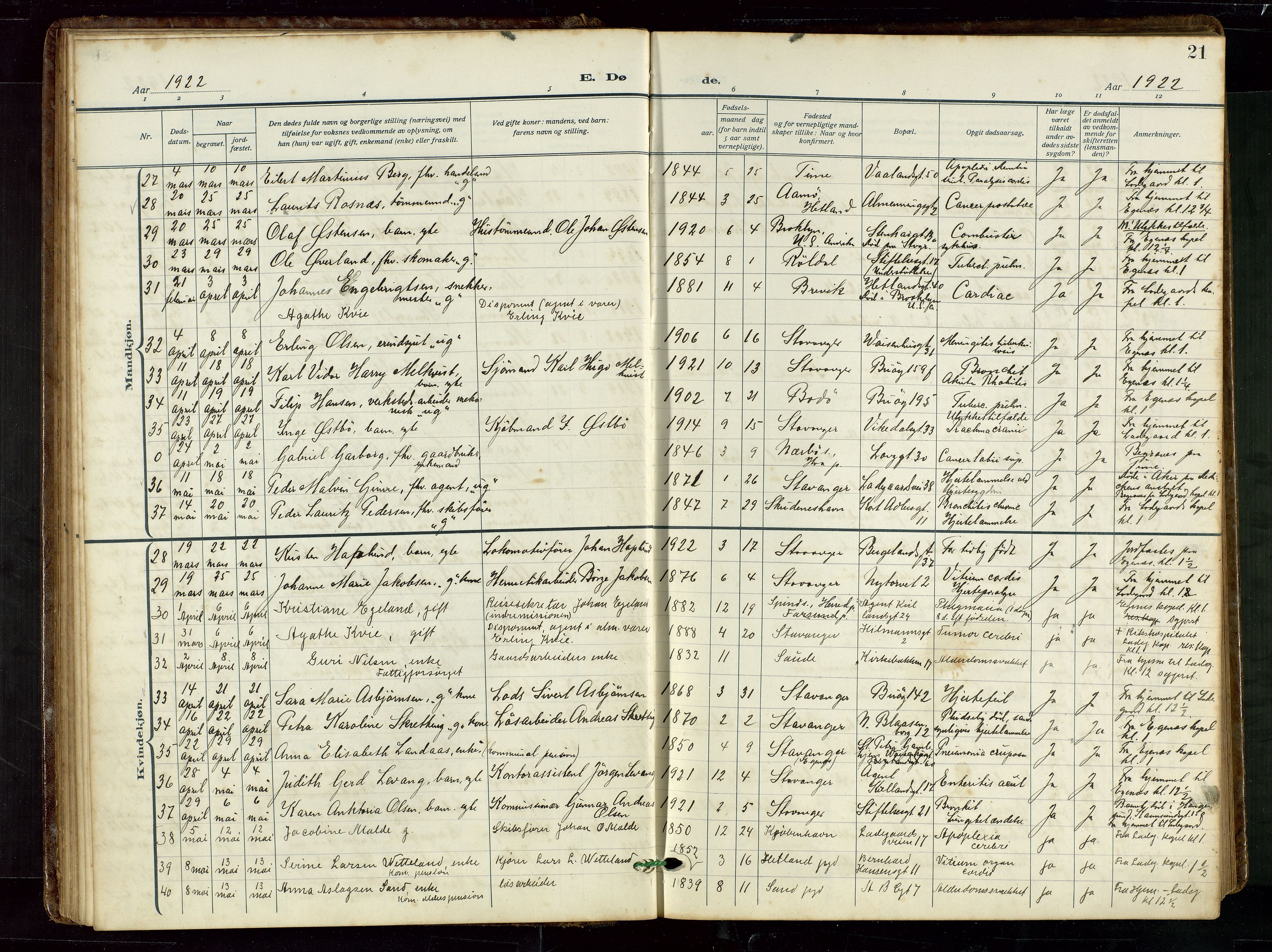 St. Petri sokneprestkontor, AV/SAST-A-101813/002/D/L0003: Parish register (official) no. A 28, 1919-1938, p. 21