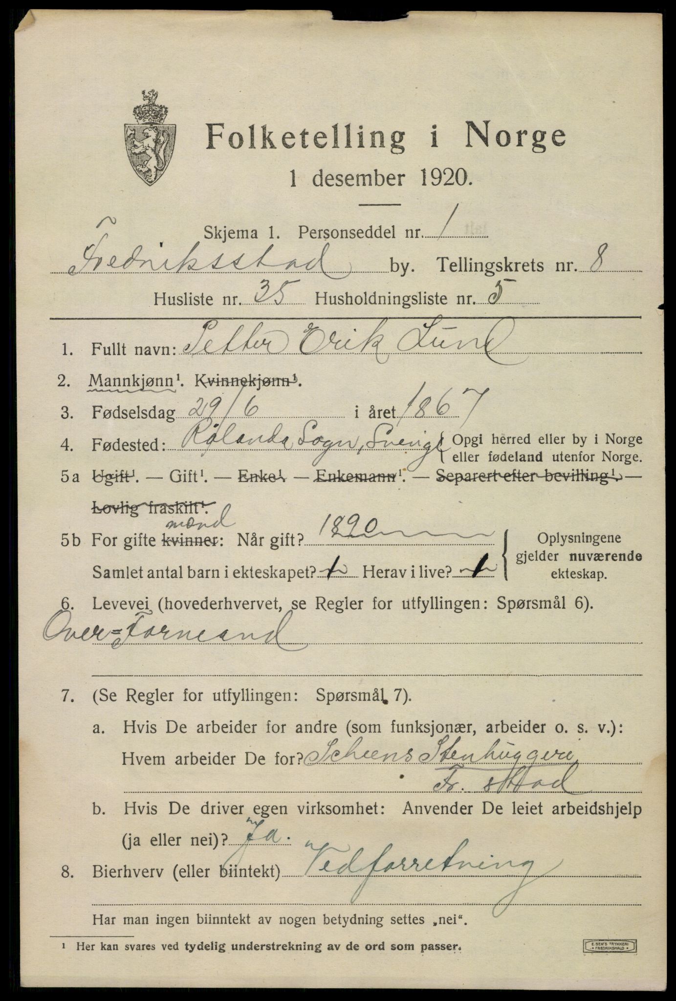 SAO, 1920 census for Fredrikstad, 1920, p. 24163