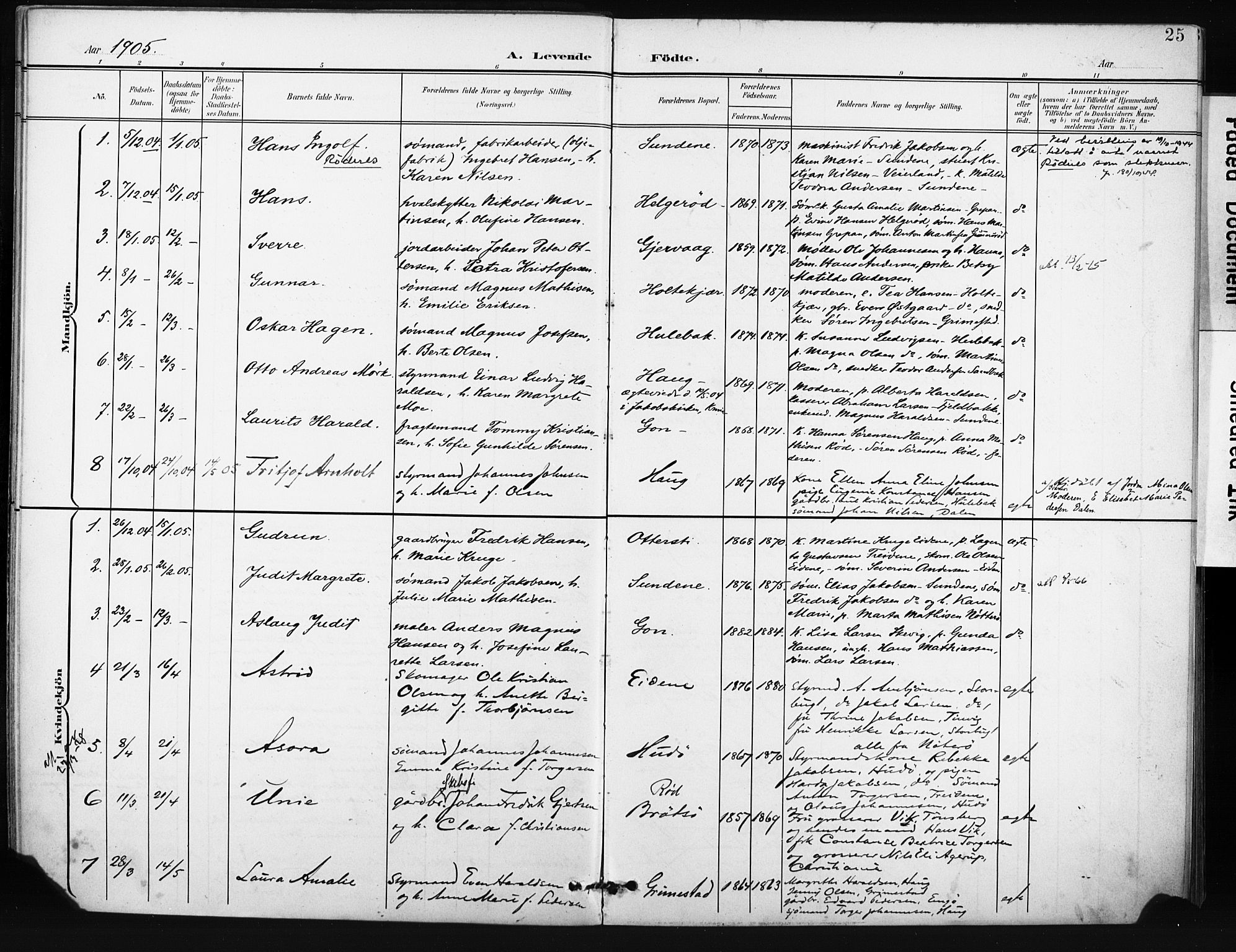 Tjøme kirkebøker, SAKO/A-328/F/Fa/L0005: Parish register (official) no. 5, 1901-1909, p. 25