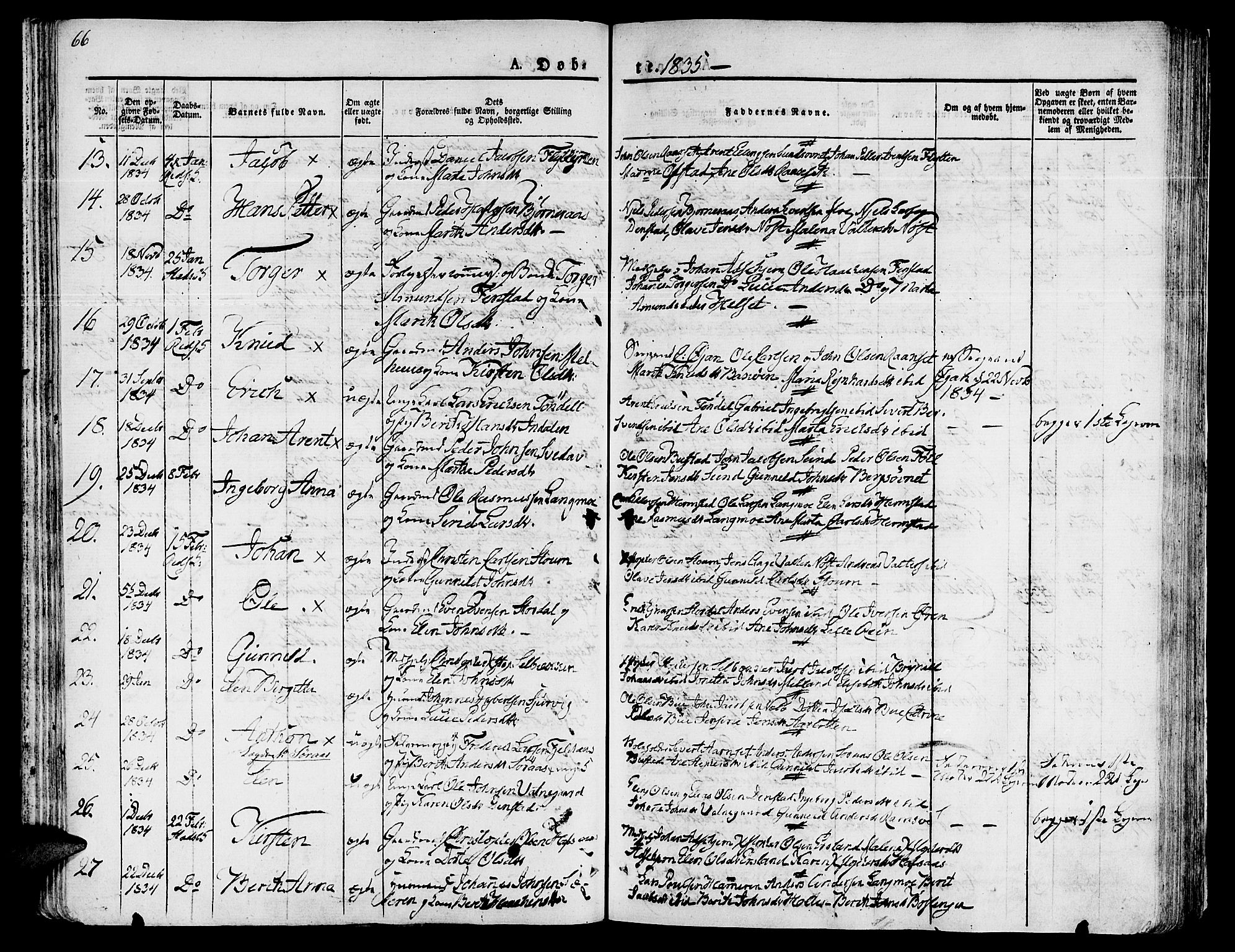 Ministerialprotokoller, klokkerbøker og fødselsregistre - Sør-Trøndelag, SAT/A-1456/646/L0609: Parish register (official) no. 646A07, 1826-1838, p. 66