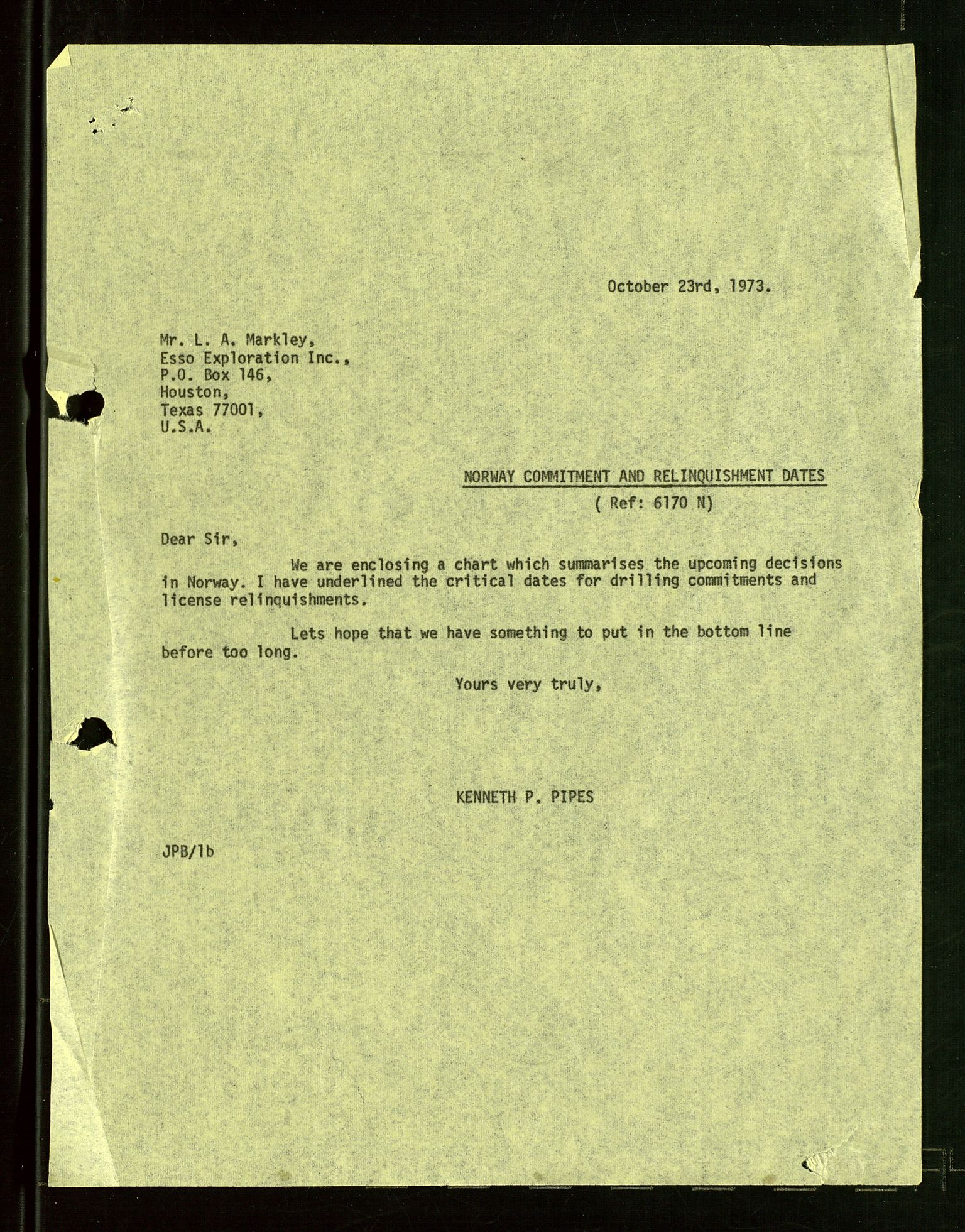 Pa 1512 - Esso Exploration and Production Norway Inc., AV/SAST-A-101917/E/Ea/L0025: Sak og korrespondanse, 1966-1974, p. 8