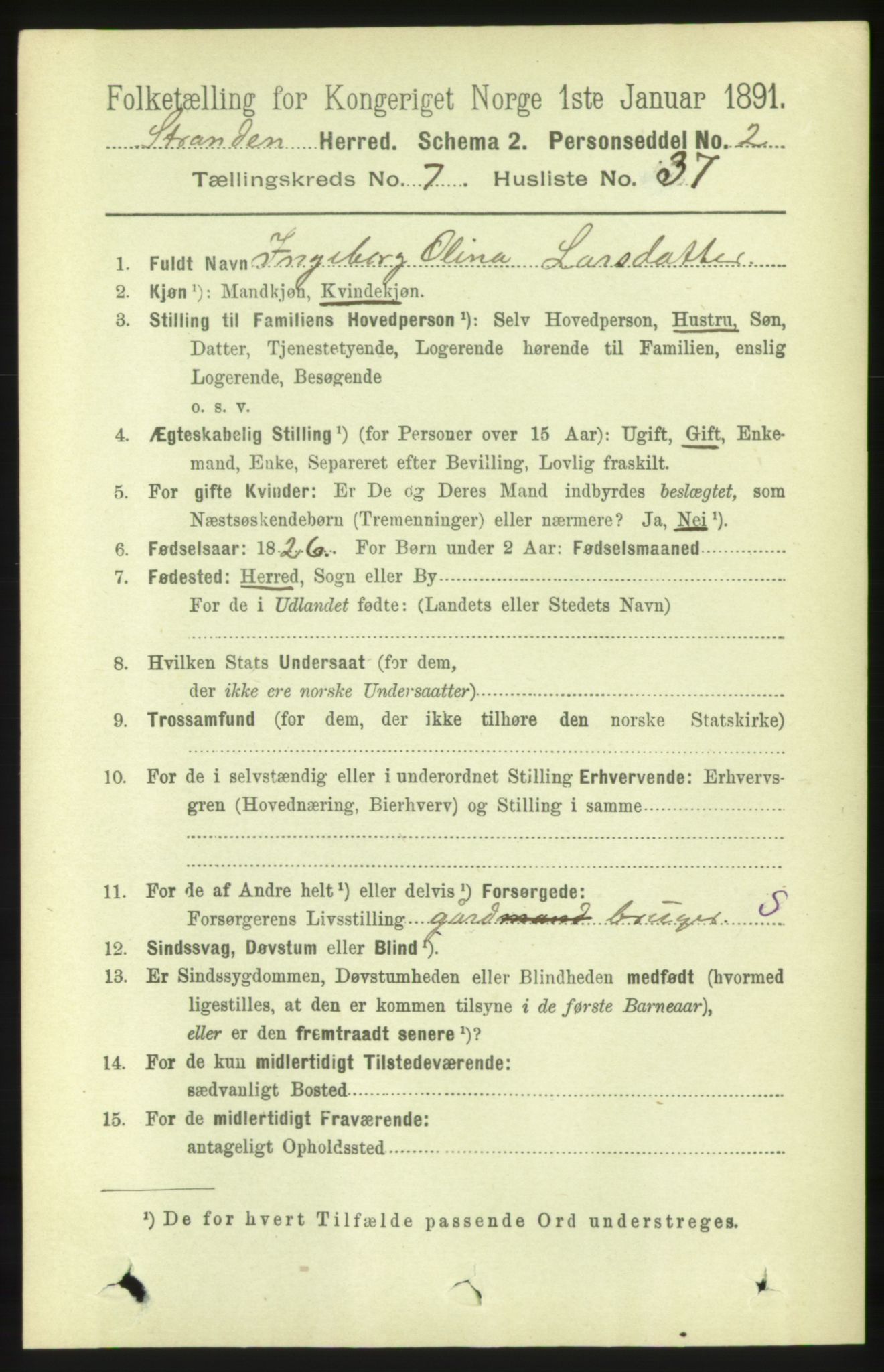 RA, 1891 census for 1525 Stranda, 1891, p. 1749