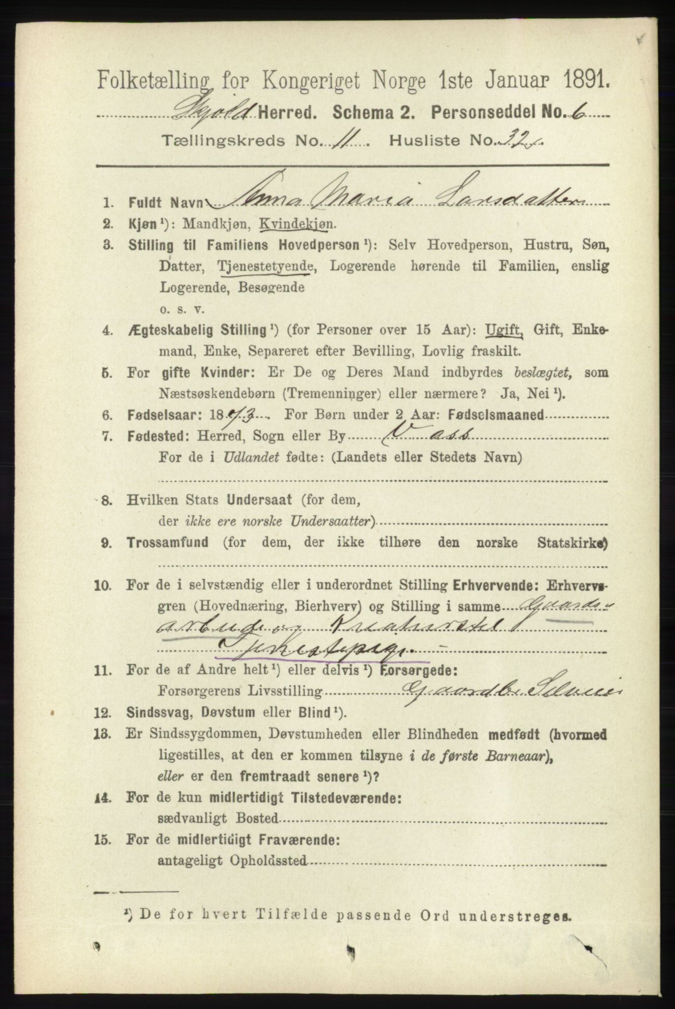 RA, 1891 census for 1154 Skjold, 1891, p. 2226