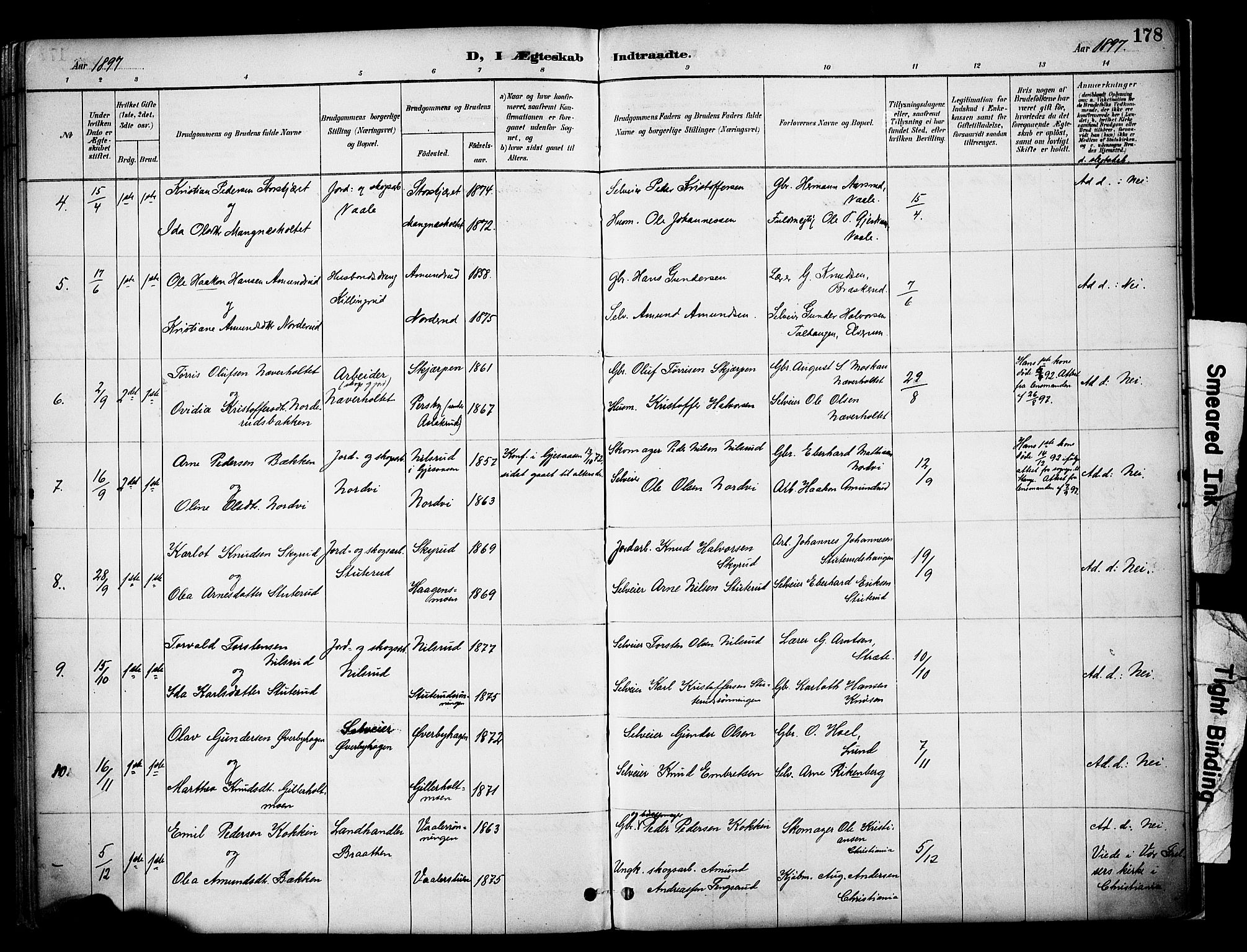 Våler prestekontor, Hedmark, SAH/PREST-040/H/Ha/Haa/L0005: Parish register (official) no. 5, 1887-1905, p. 178