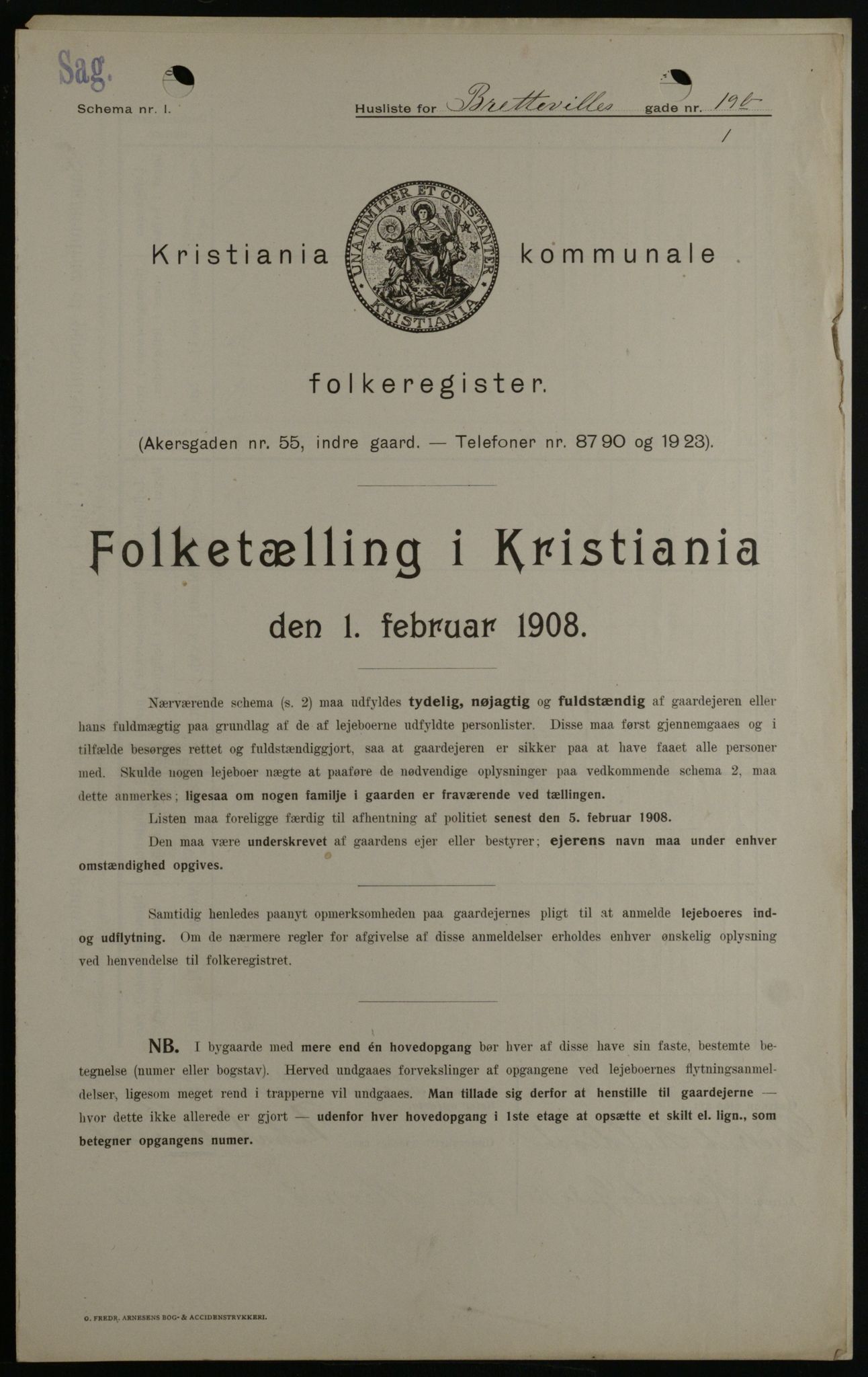 OBA, Municipal Census 1908 for Kristiania, 1908, p. 8357