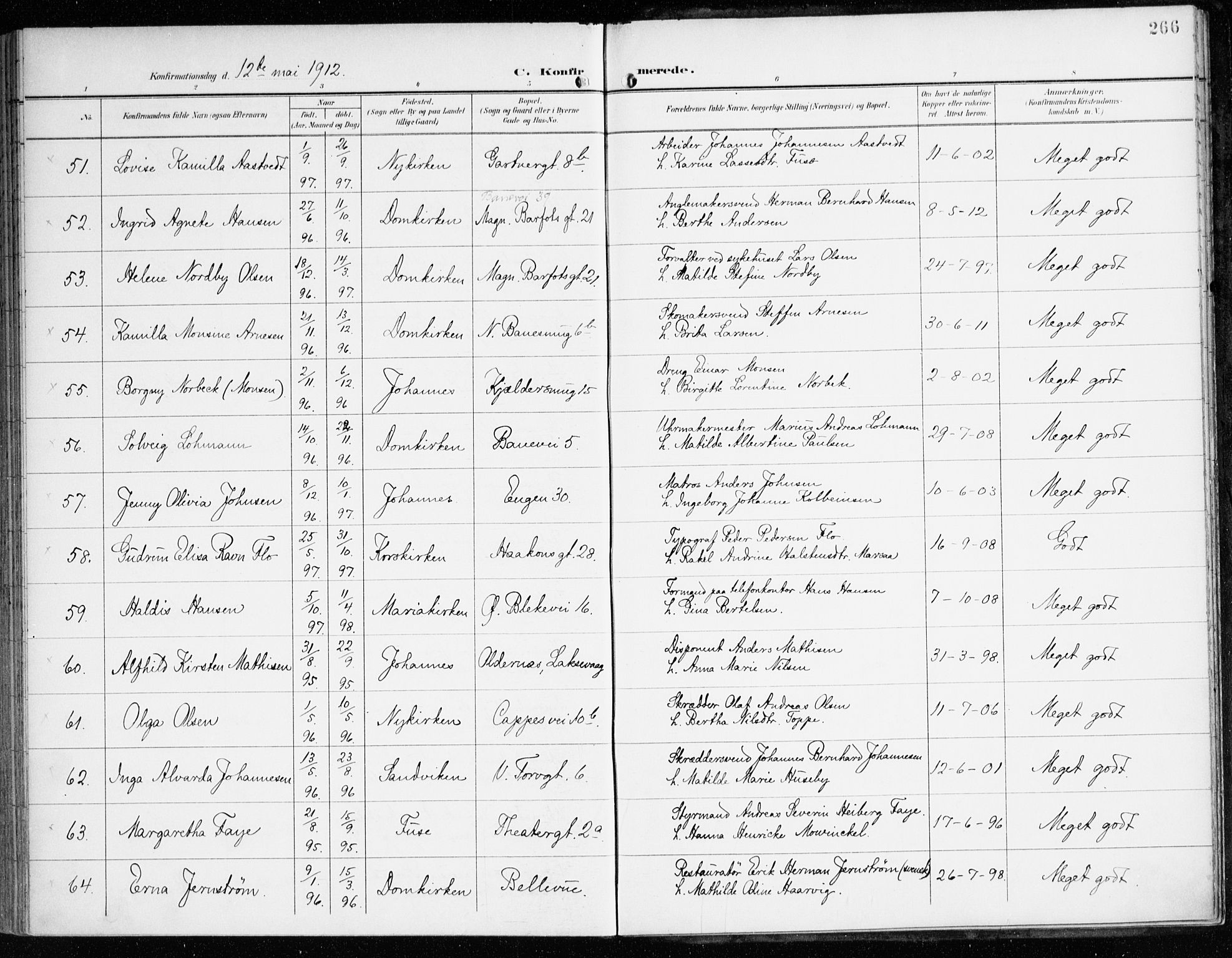 Domkirken sokneprestembete, AV/SAB-A-74801/H/Haa/L0031: Parish register (official) no. C 6, 1898-1915, p. 266