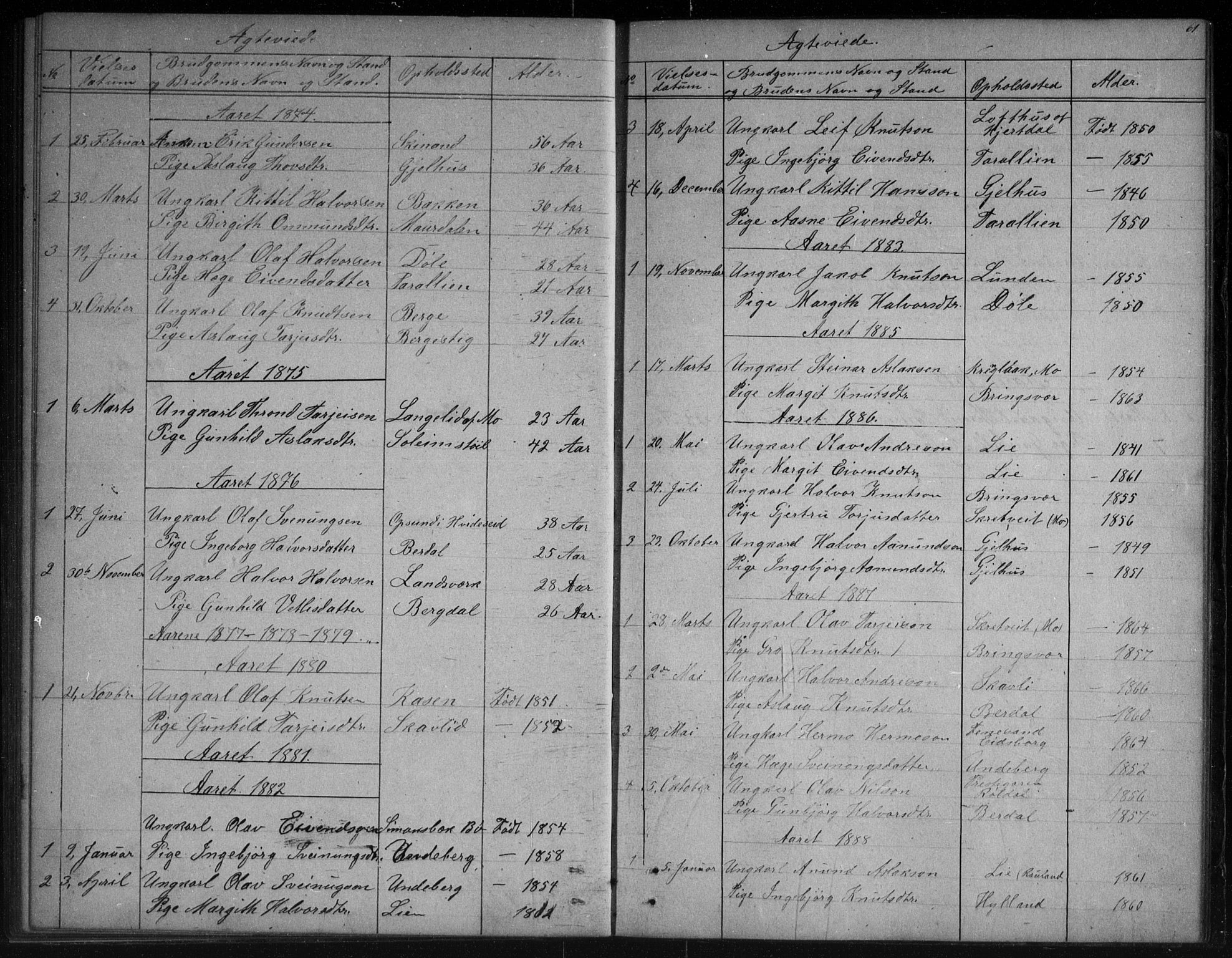 Vinje kirkebøker, SAKO/A-312/G/Gb/L0002: Parish register (copy) no. II 2, 1849-1891, p. 61
