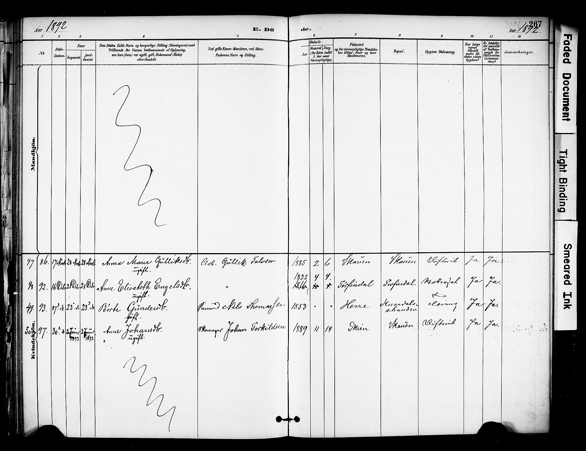 Solum kirkebøker, SAKO/A-306/F/Fa/L0010: Parish register (official) no. I 10, 1888-1898, p. 267