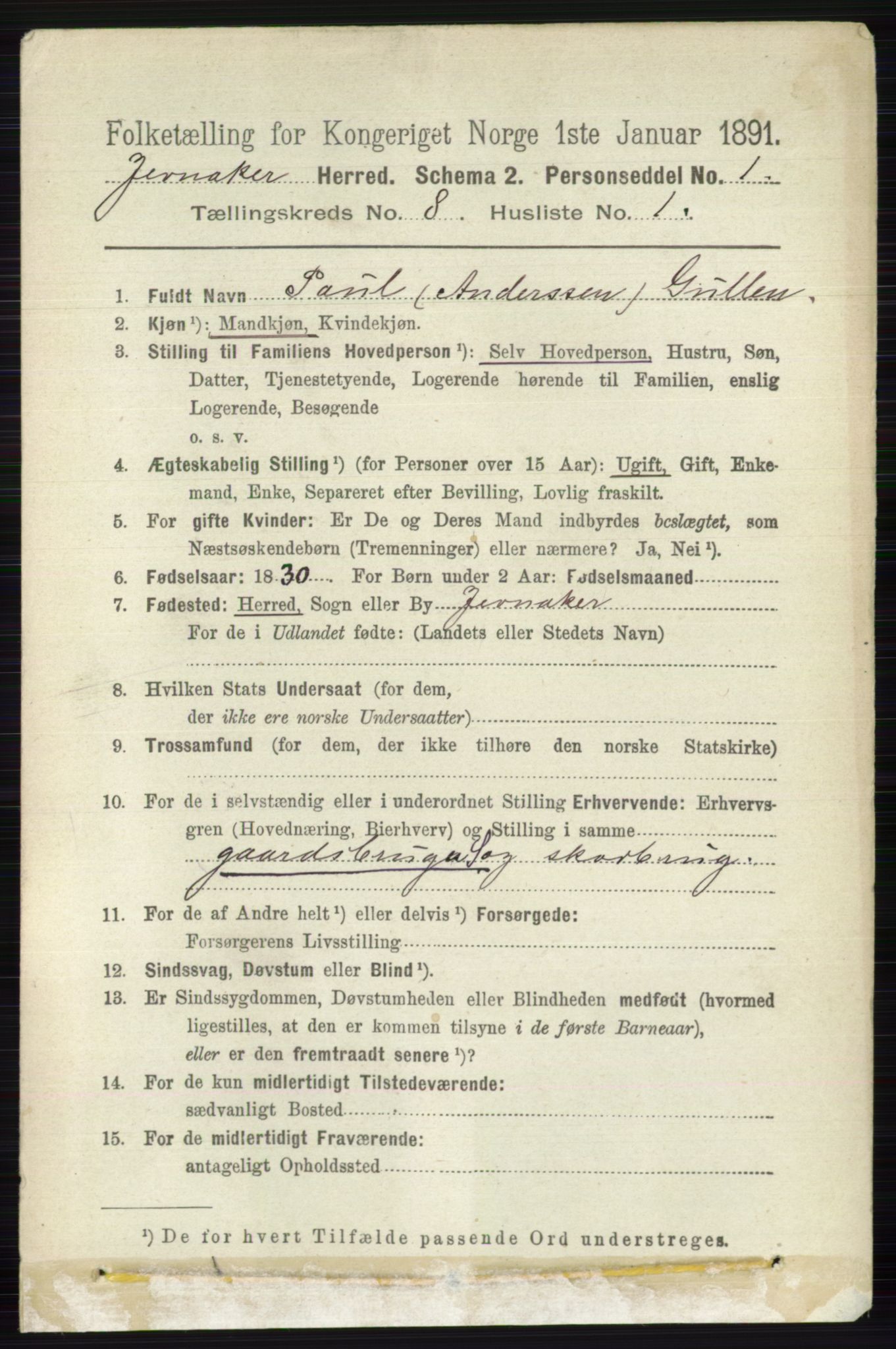RA, 1891 census for 0532 Jevnaker, 1891, p. 4339
