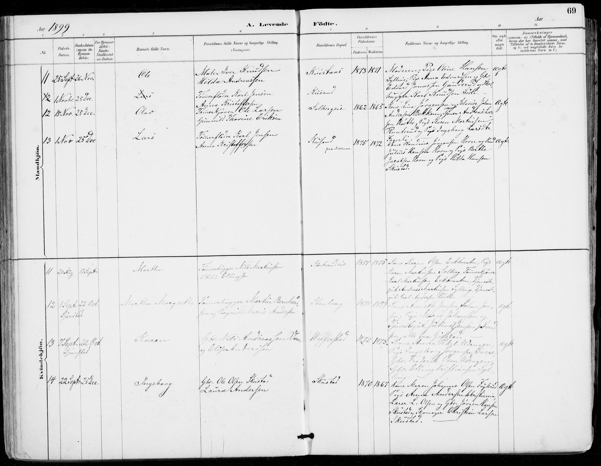 Sylling kirkebøker, AV/SAKO-A-247/F/Fa/L0001: Parish register (official) no. 1, 1883-1910, p. 69