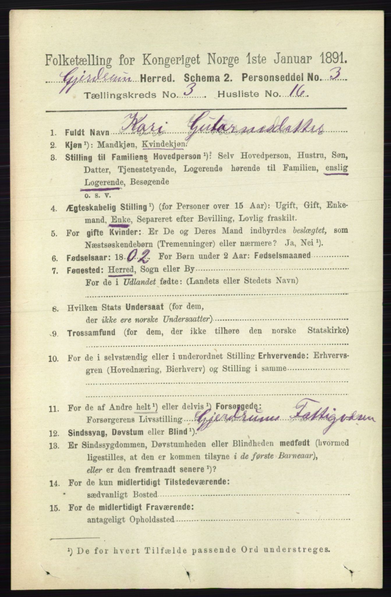 RA, 1891 census for 0234 Gjerdrum, 1891, p. 1343
