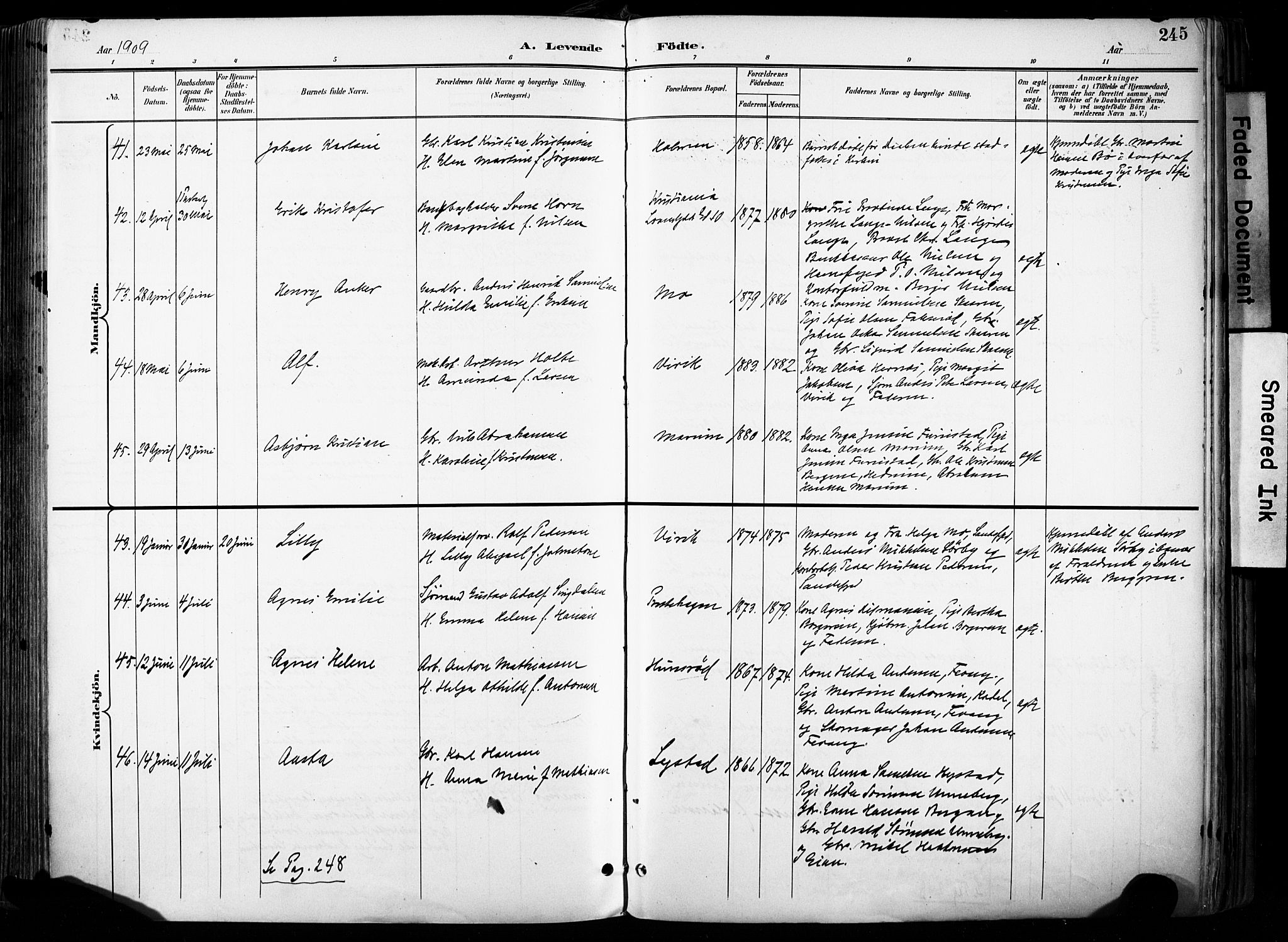 Sandar kirkebøker, AV/SAKO-A-243/F/Fa/L0014: Parish register (official) no. 14, 1896-1909, p. 245