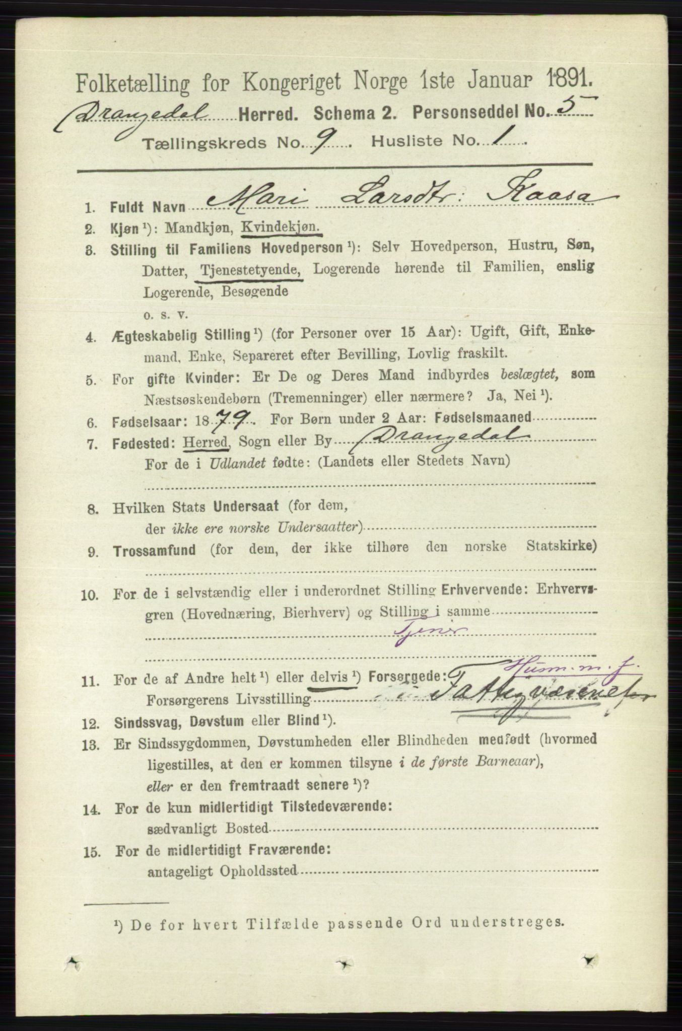 RA, 1891 census for 0817 Drangedal, 1891, p. 3127