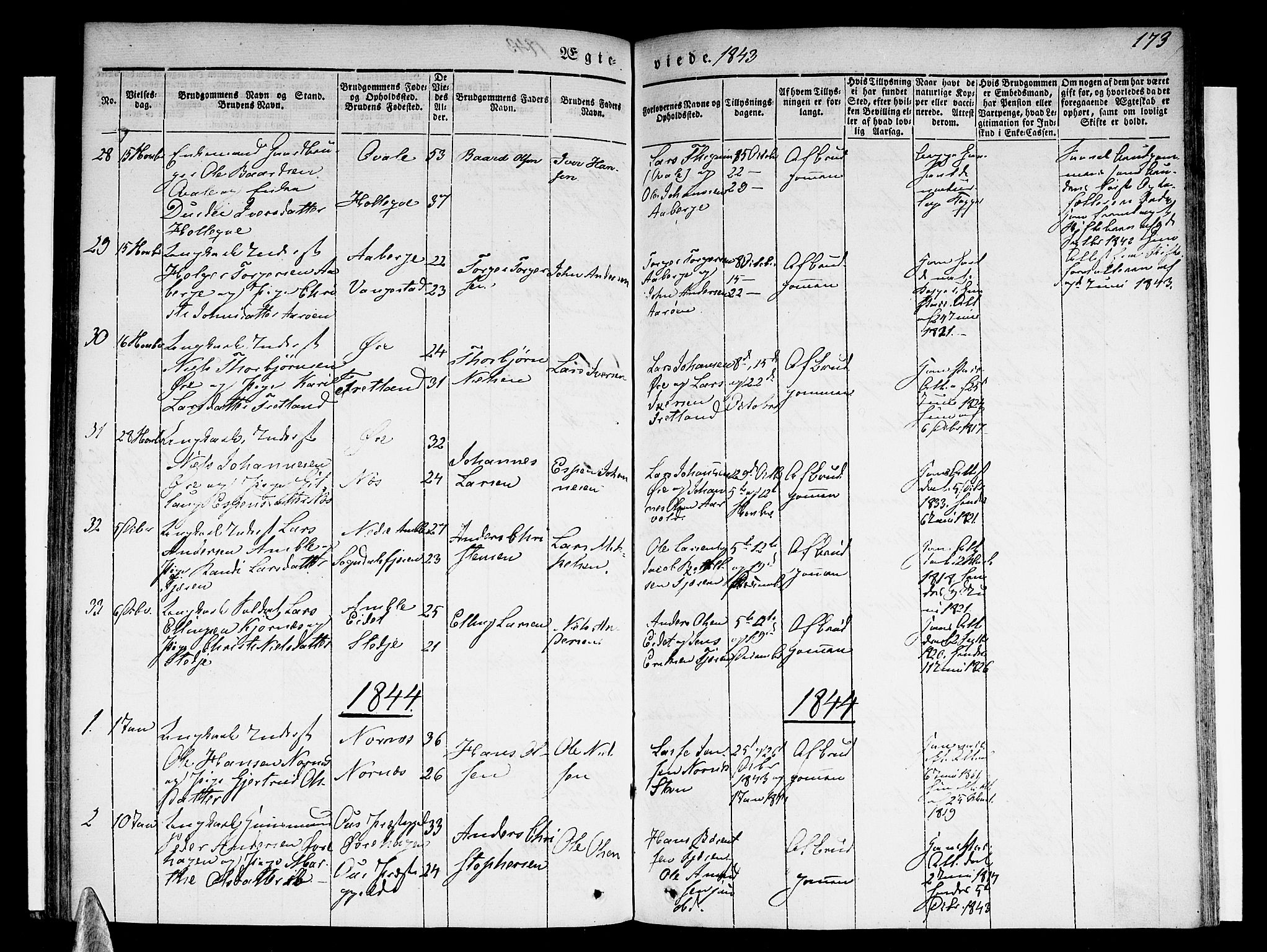 Sogndal sokneprestembete, AV/SAB-A-81301/H/Haa/Haaa/L0011: Parish register (official) no. A 11, 1839-1847, p. 173