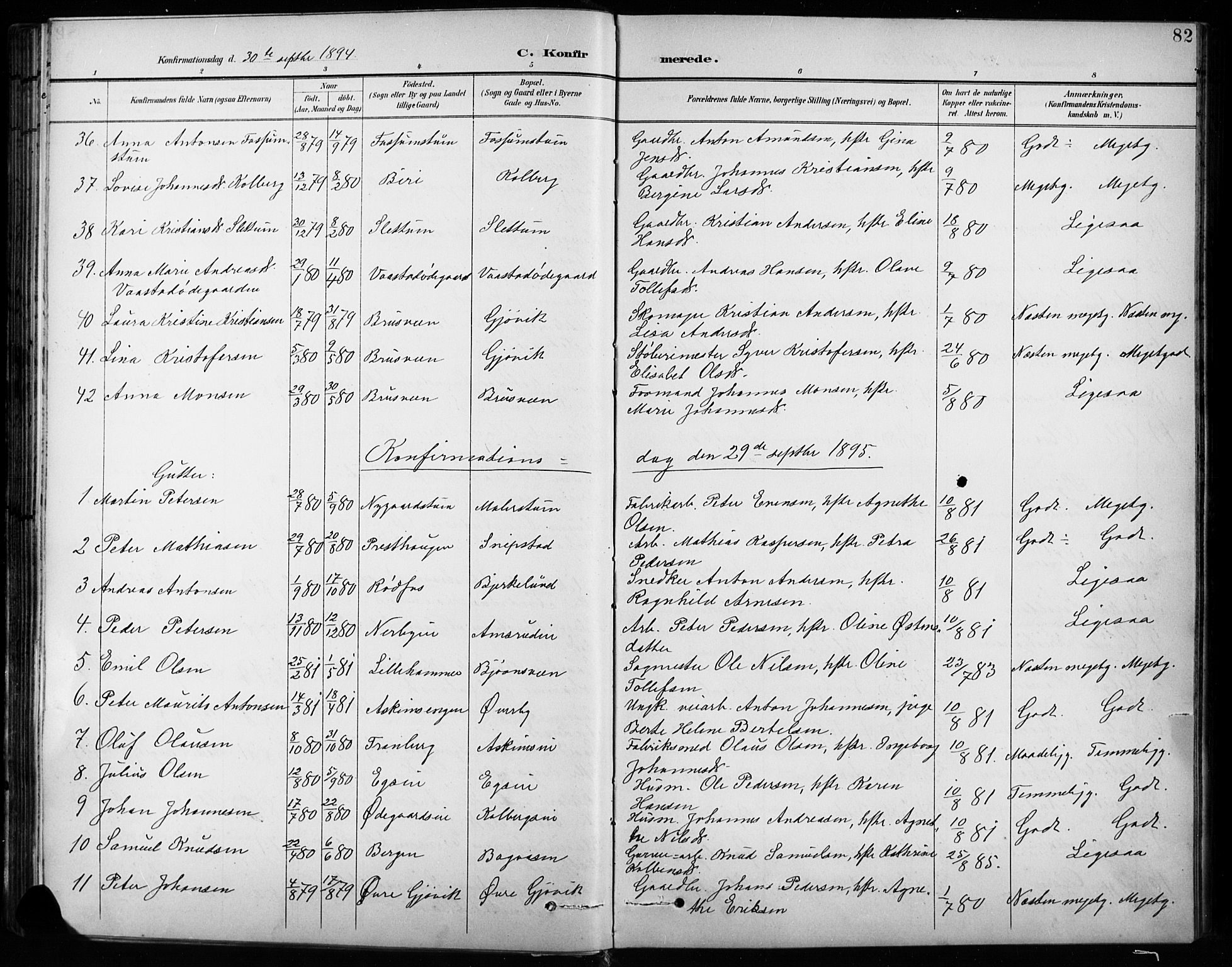 Vardal prestekontor, SAH/PREST-100/H/Ha/Hab/L0010: Parish register (copy) no. 10, 1895-1903, p. 82
